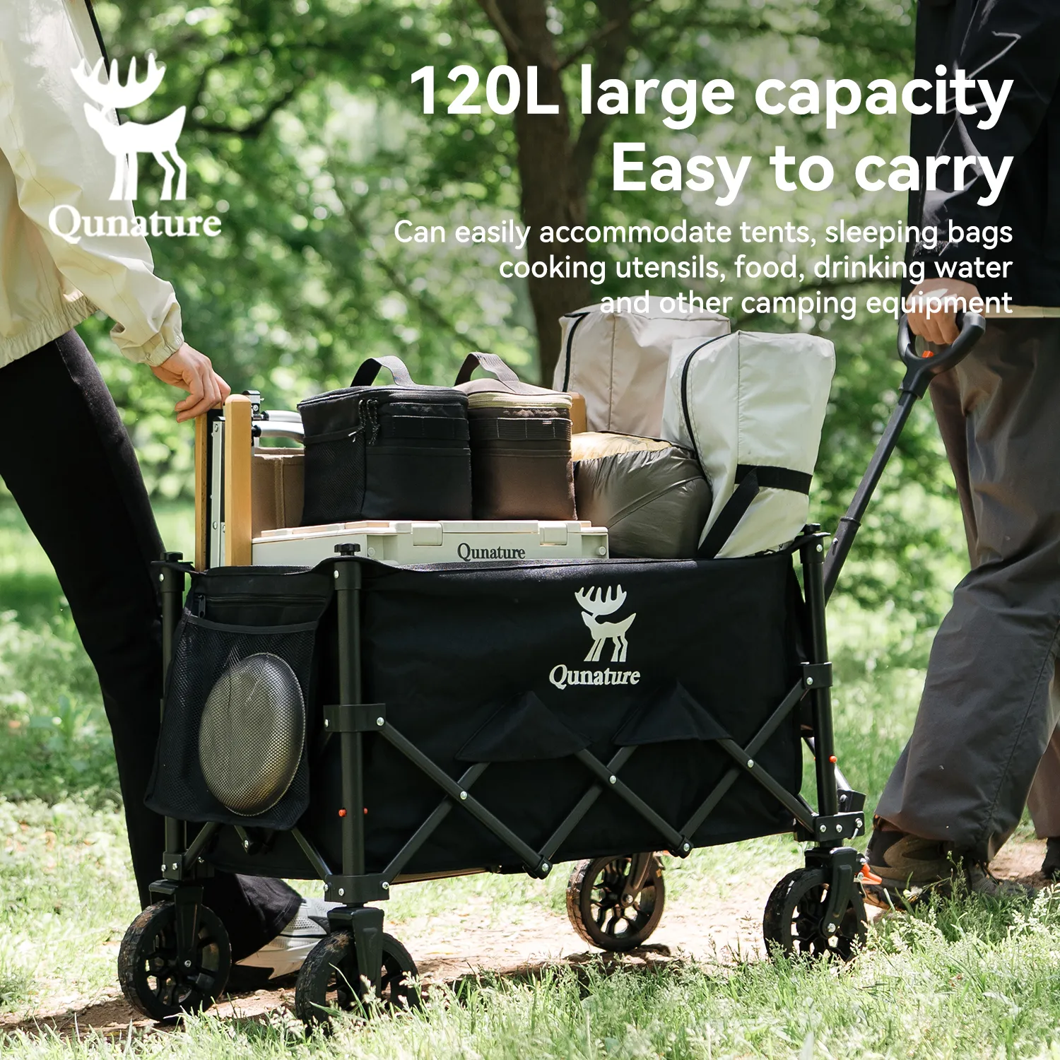 Qunature 220lbs Foldable Utility Wagon Cart with 360° Swivel Wheels - Image 5