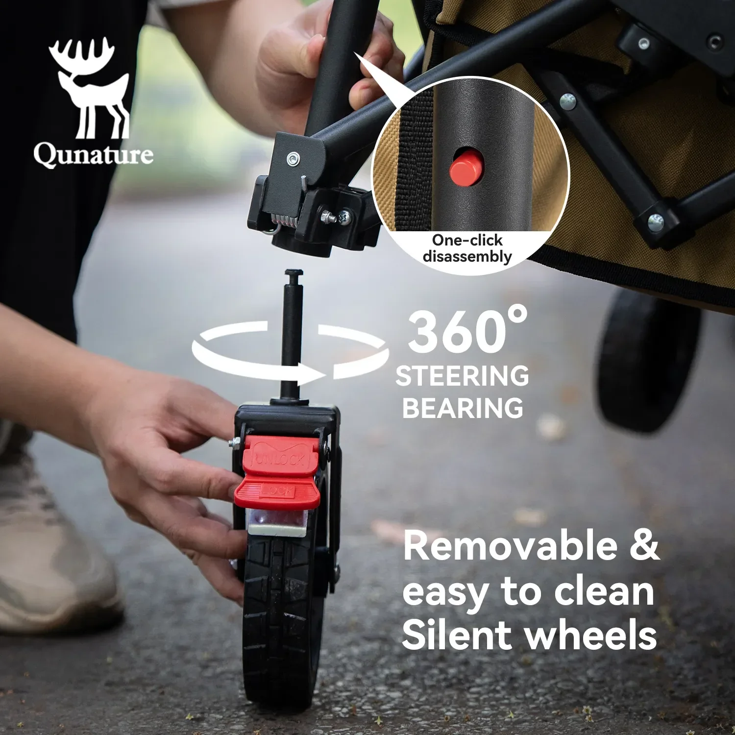 Qunature 220lbs Foldable Utility Wagon Cart with 360° Swivel Wheels - Image 6