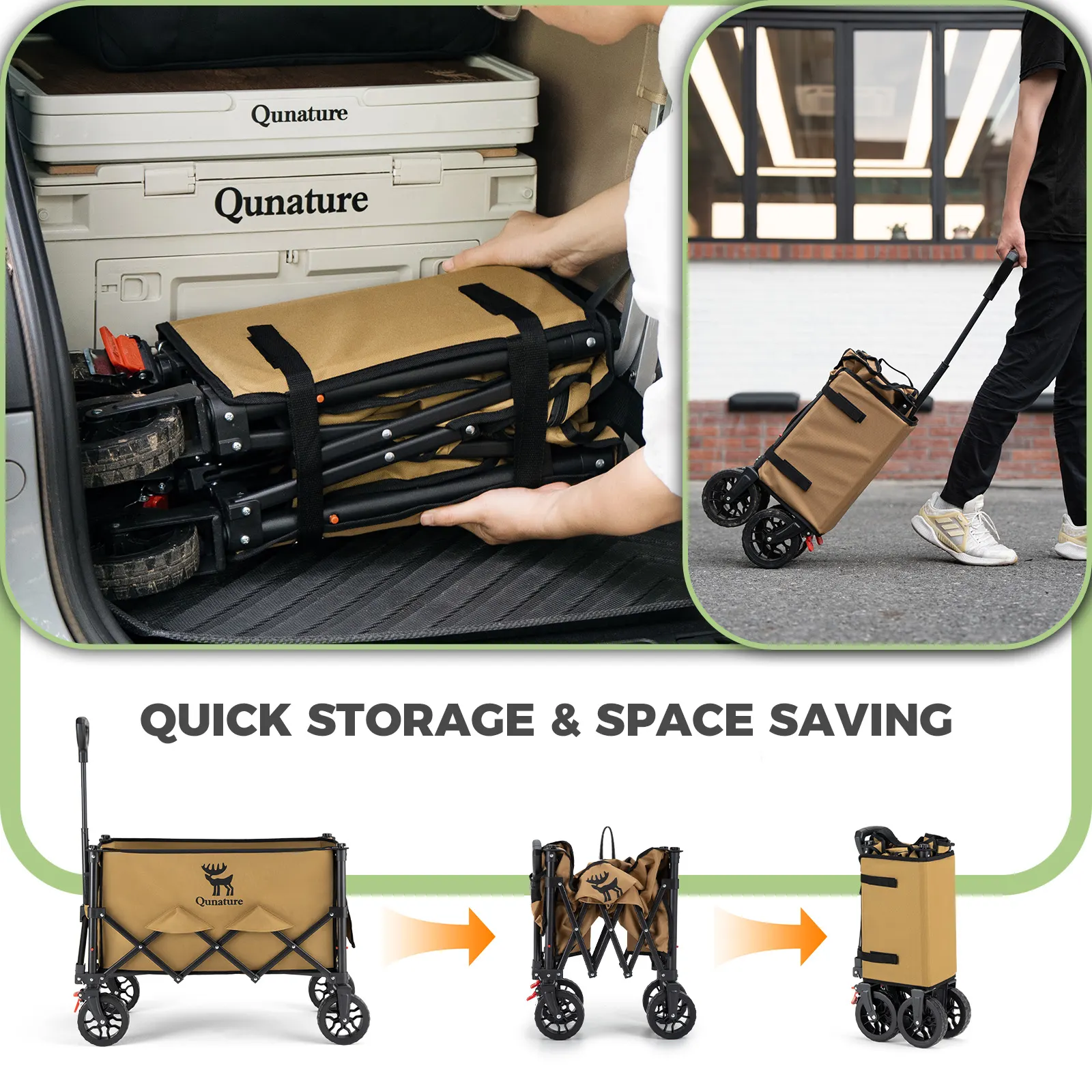 Qunature 220lbs Foldable Utility Wagon Cart with 360° Swivel Wheels - Image 8