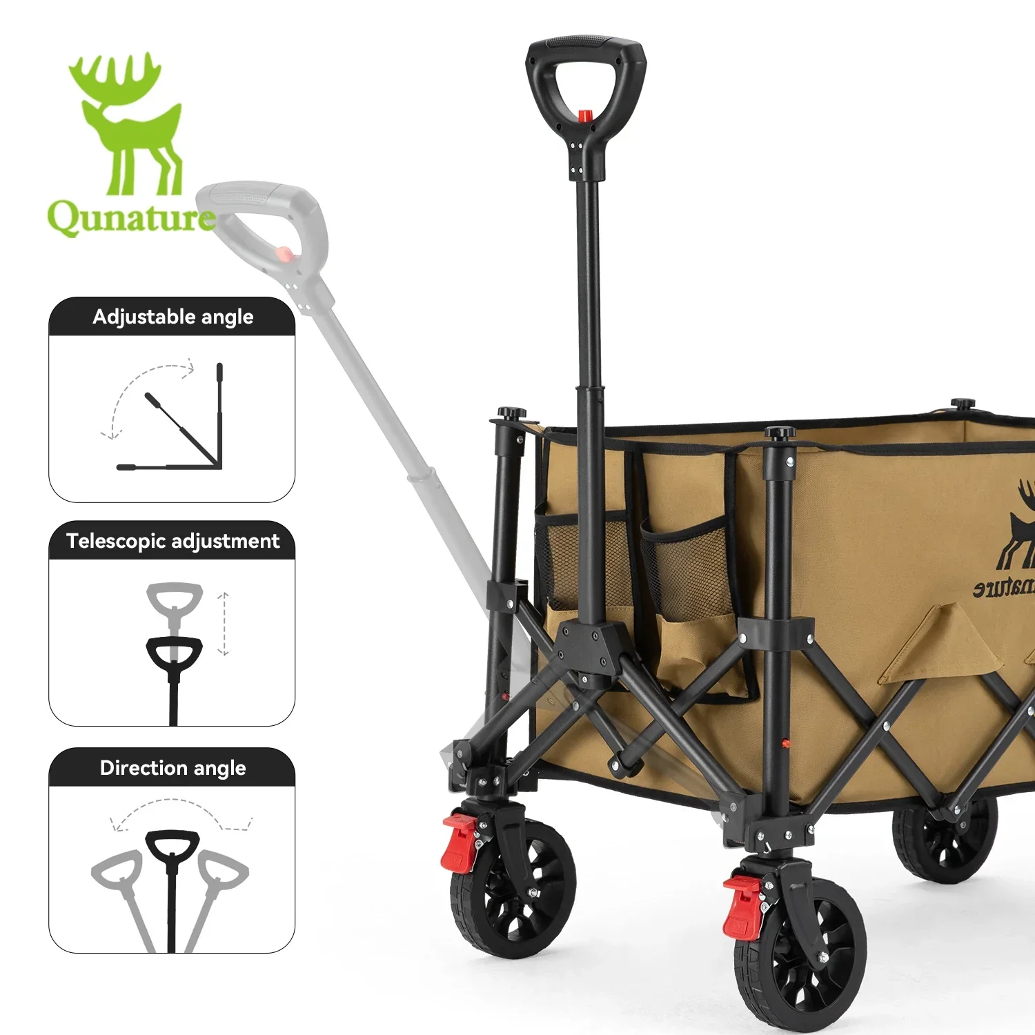 Qunature 220lbs Foldable Utility Wagon Cart with 360° Swivel Wheels - Image 9