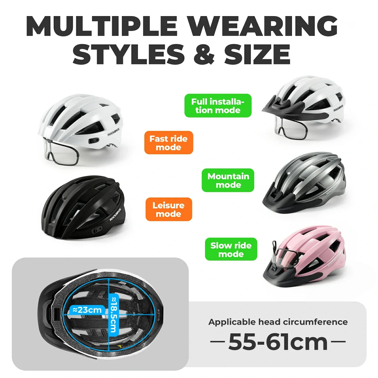 Bike Helmet with Photochromic Visor USB Rechargeable Tail Light - Image 12