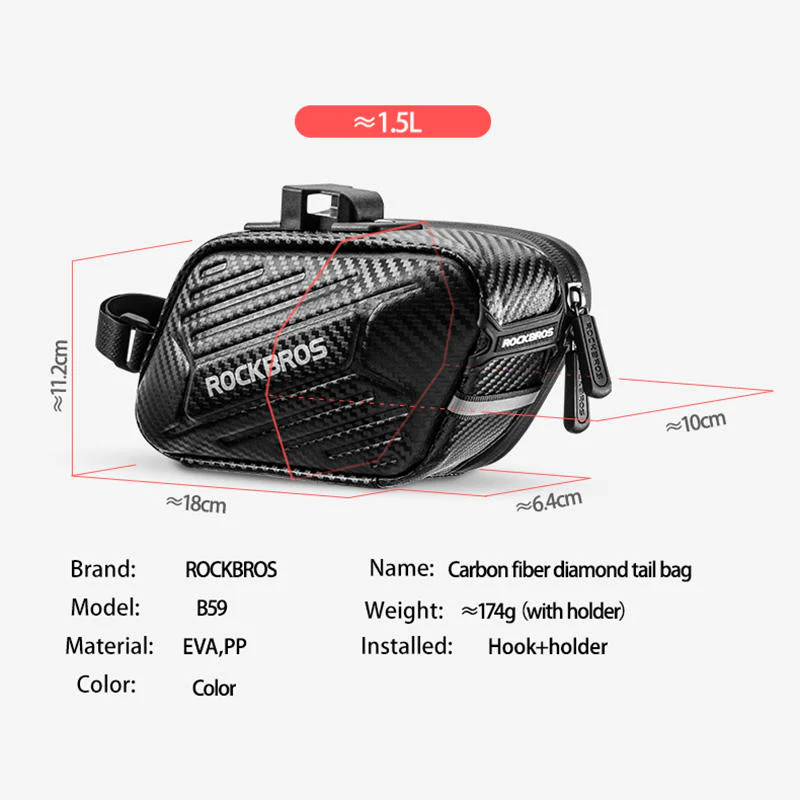 Bike Tail Bag Carbon Hard Shell 1.5L - Image 3