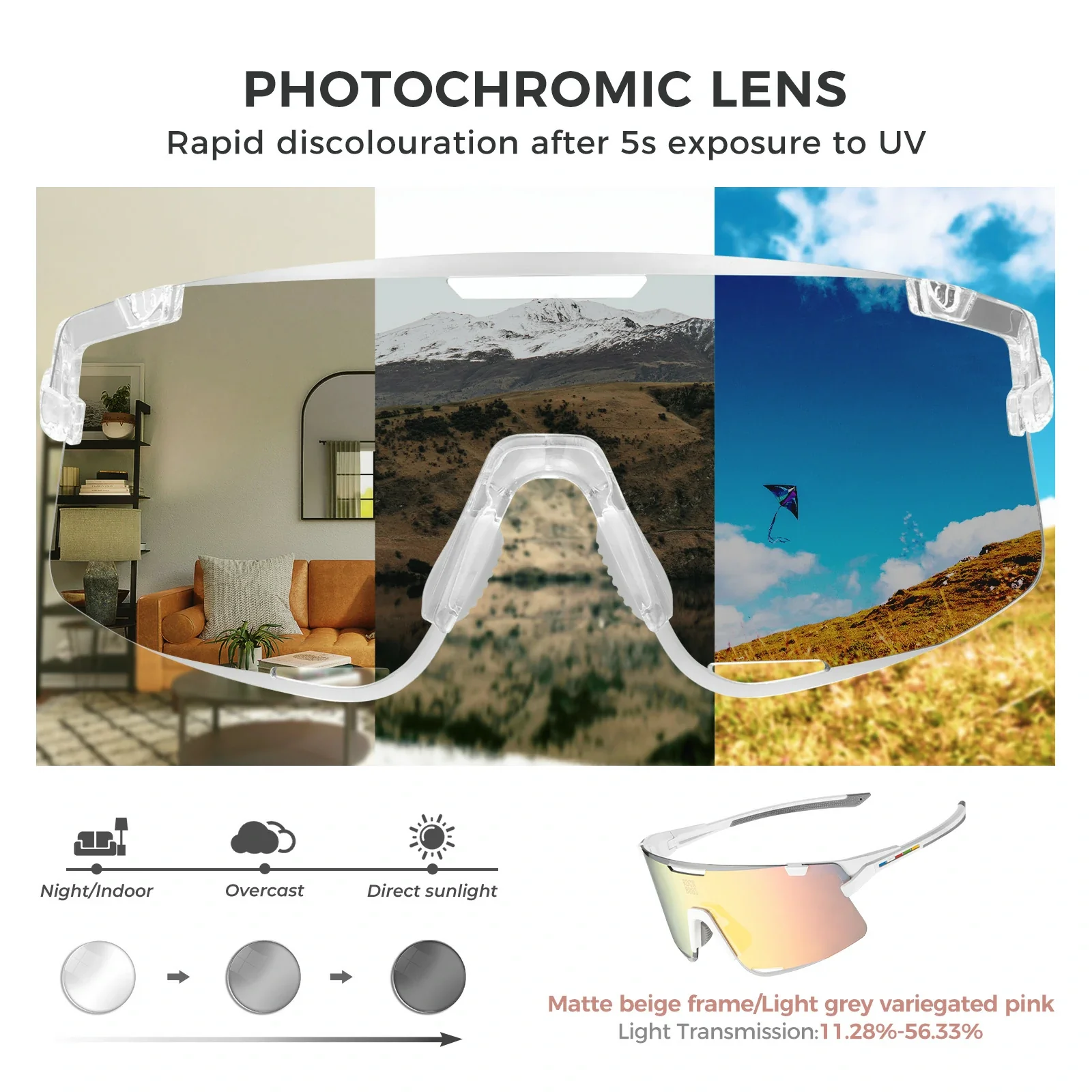 BOUNDLESS Three Lens Photochromic Cycling Sports Sunglasses - Image 10