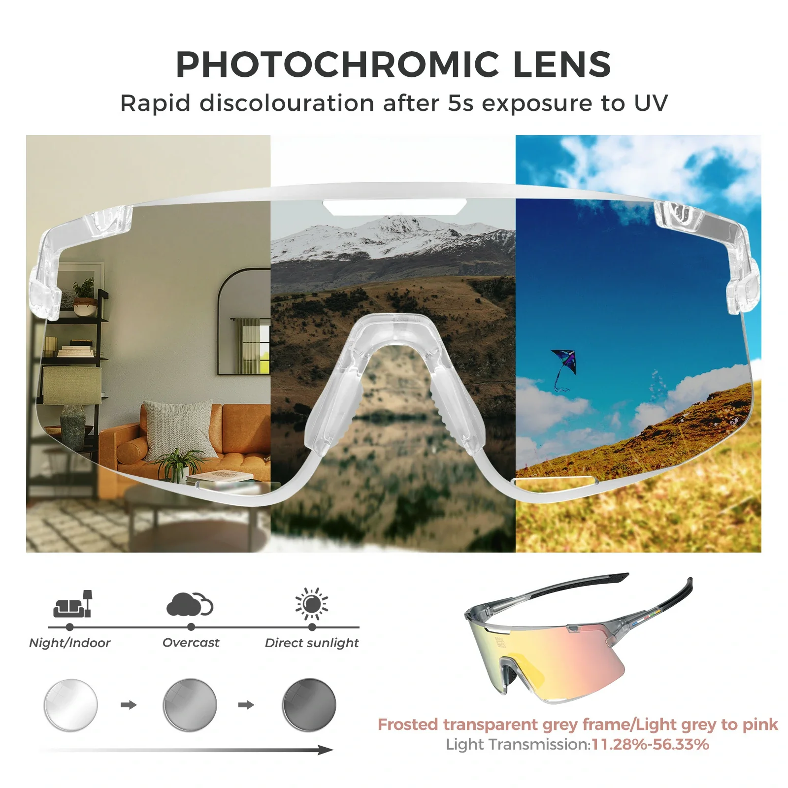 BOUNDLESS Three Lens Photochromic Cycling Sports Sunglasses - Image 15