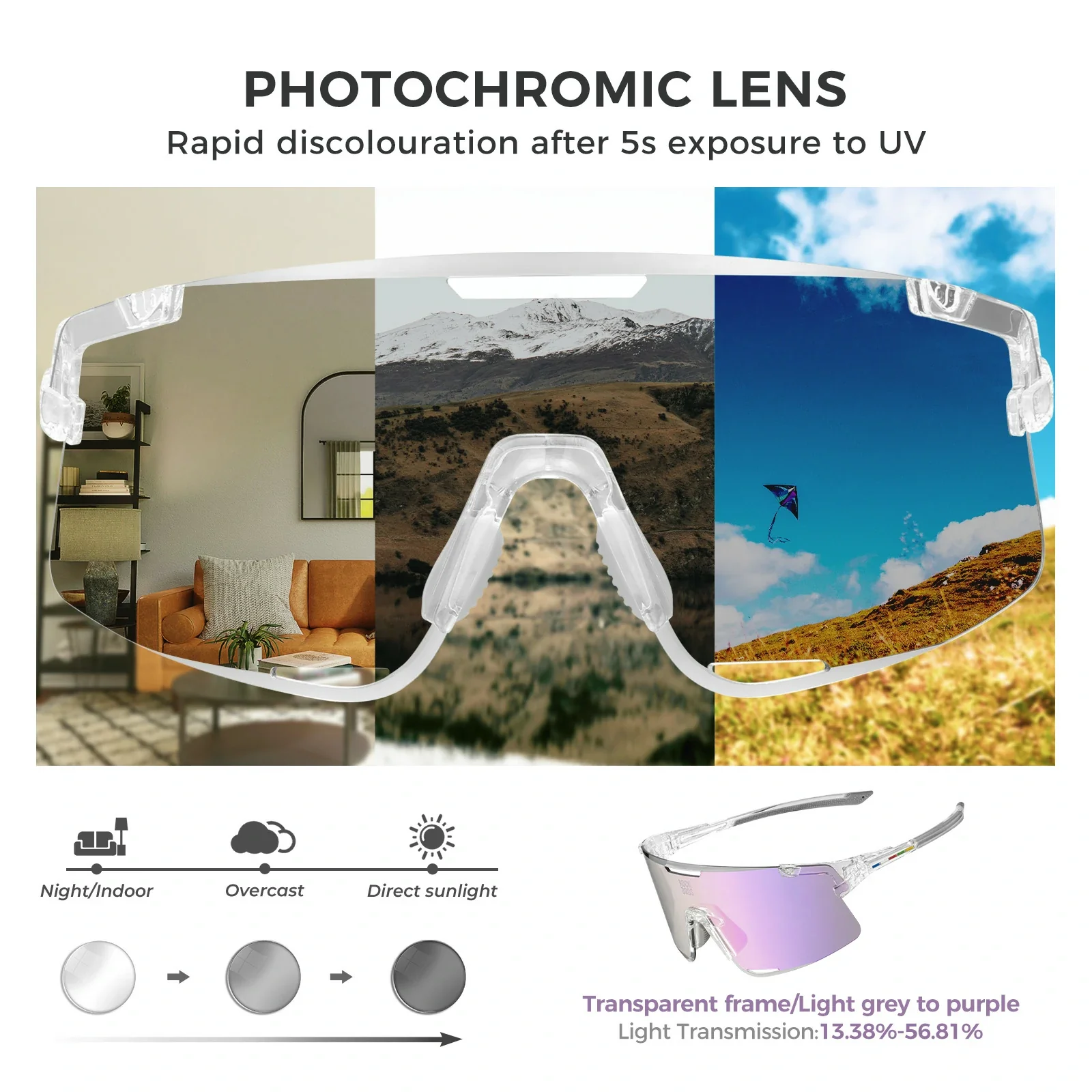 BOUNDLESS Three Lens Photochromic Cycling Sports Sunglasses - Image 5