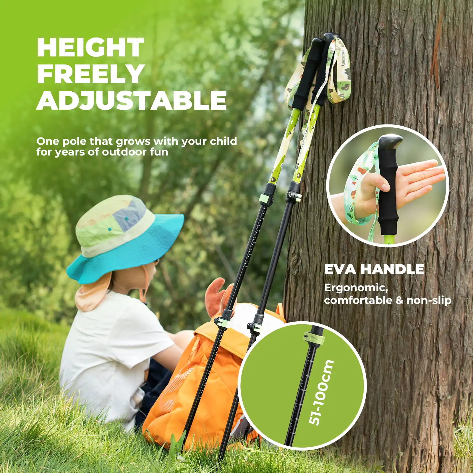 Qunature Kids Aluminum Trekking Pole with Adjustable Height - Image 11
