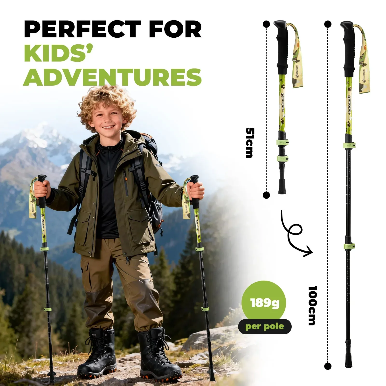 Qunature Kids Aluminum Trekking Pole with Adjustable Height - Image 5