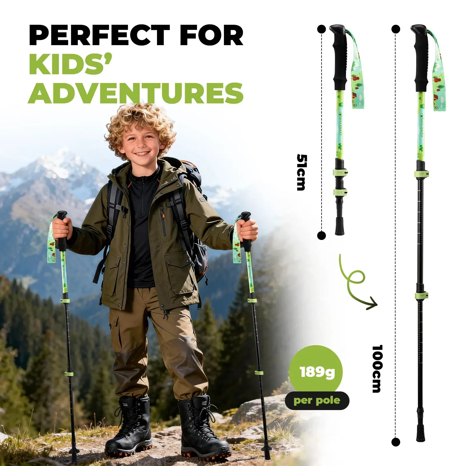 Qunature Kids Aluminum Trekking Pole with Adjustable Height - Image 6