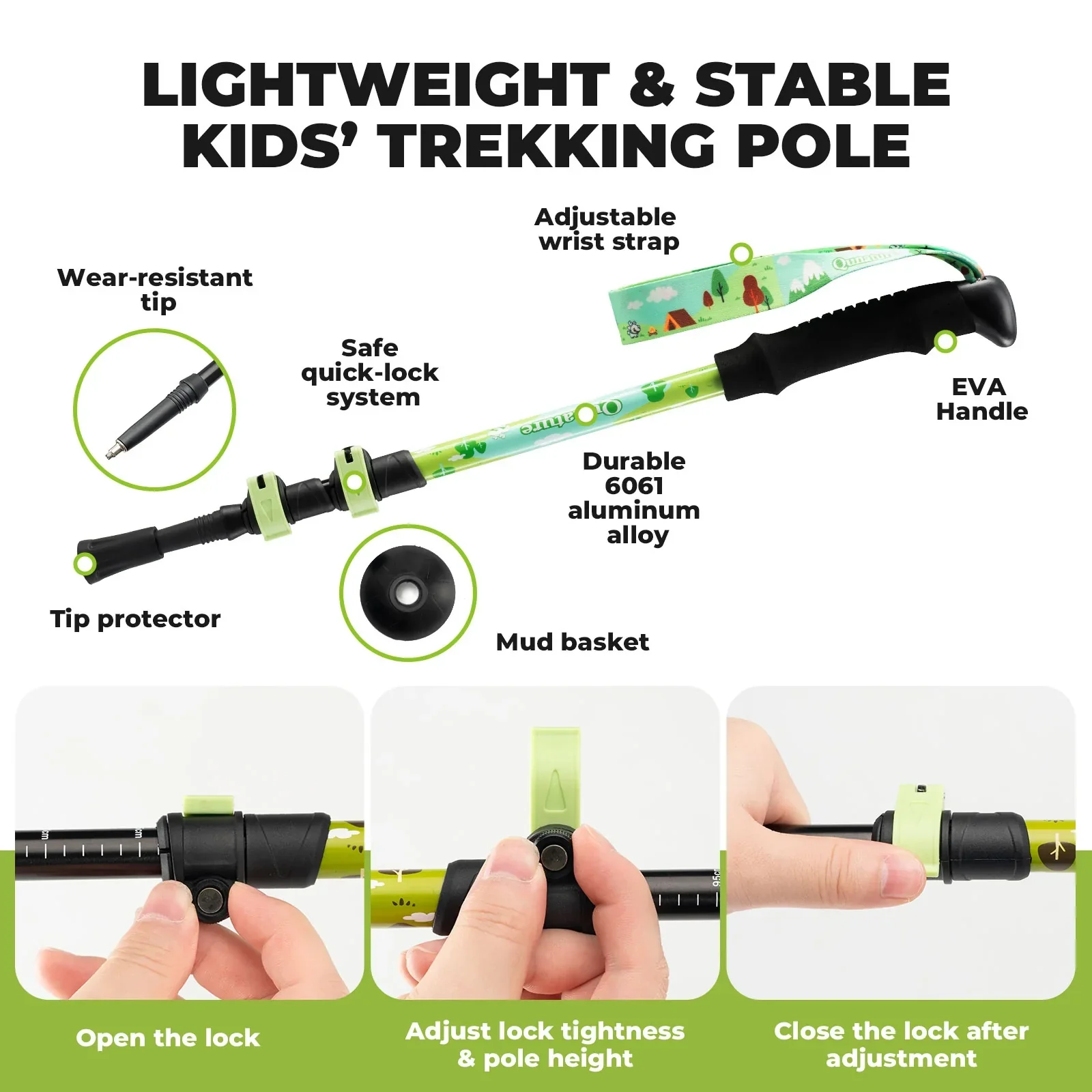 Qunature Kids Aluminum Trekking Pole with Adjustable Height - Image 8