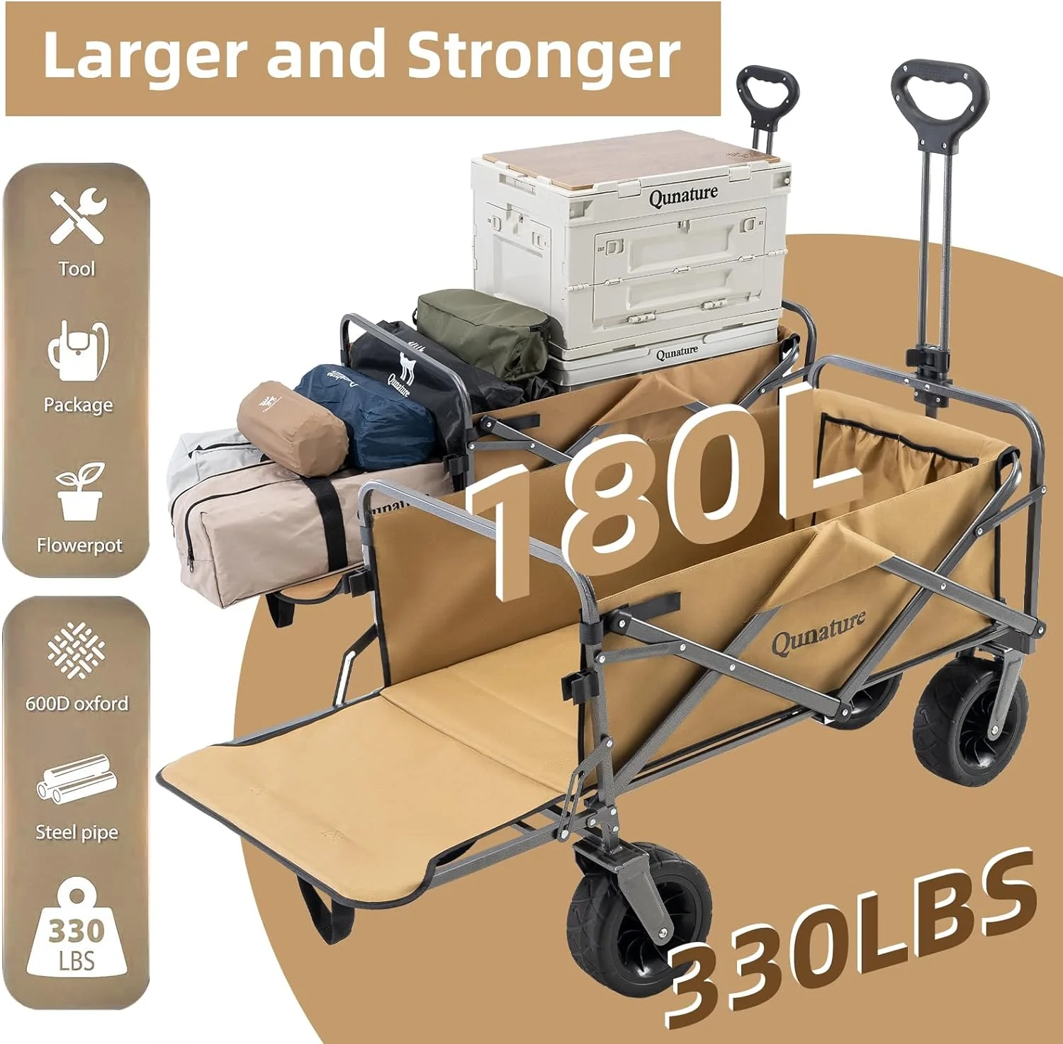 Qunature 330LB Capacity Foldable Wagon - Image 3