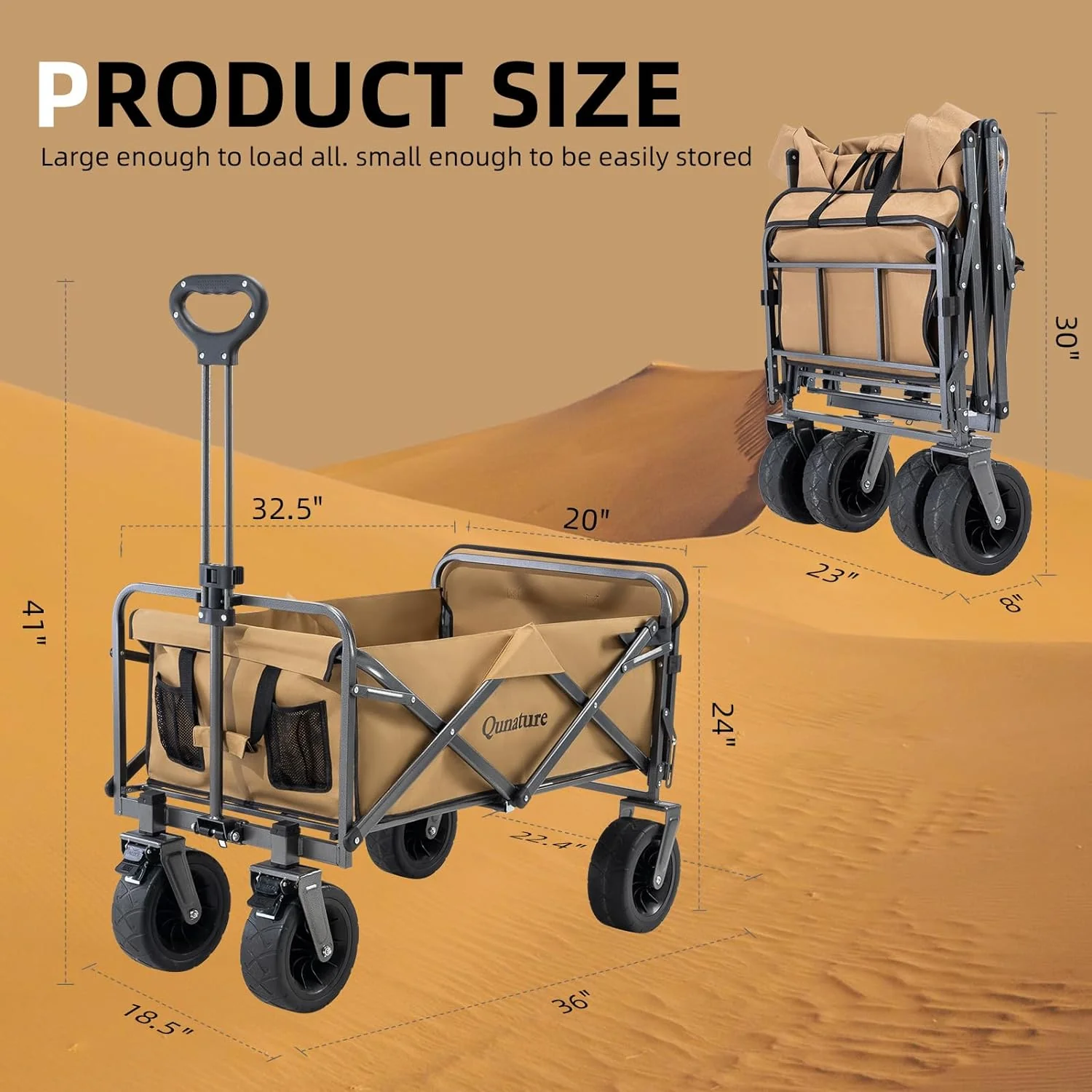 Qunature 330LB Capacity Foldable Wagon - Image 6
