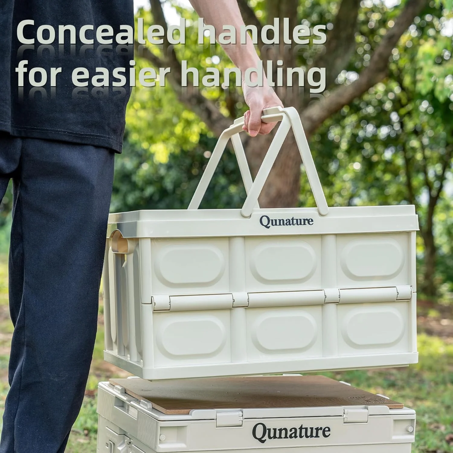Qunature 55L Collapsible Storage Bin with Lid and Handle - Image 4