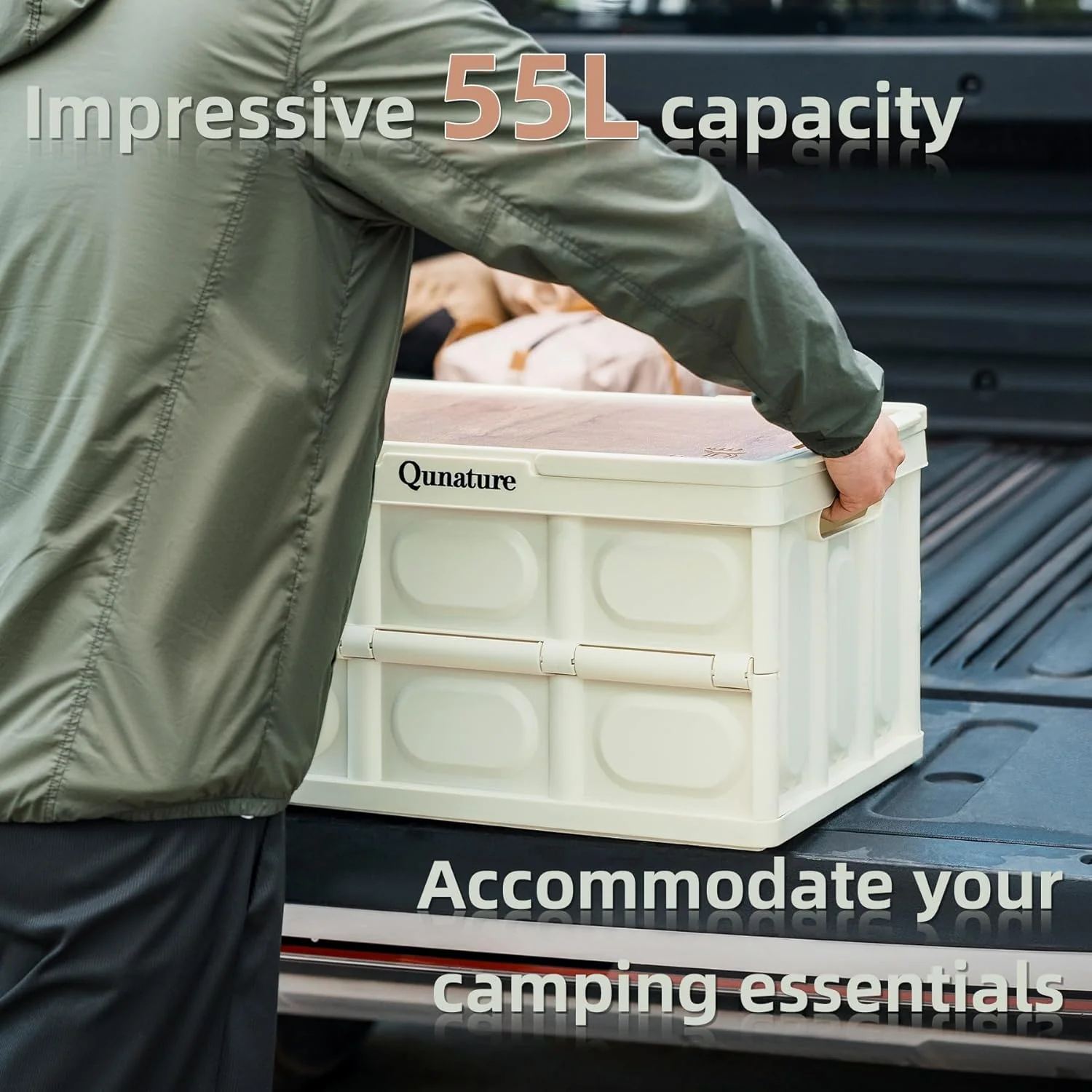 Qunature 55L Collapsible Storage Bin with Lid and Handle - Image 6