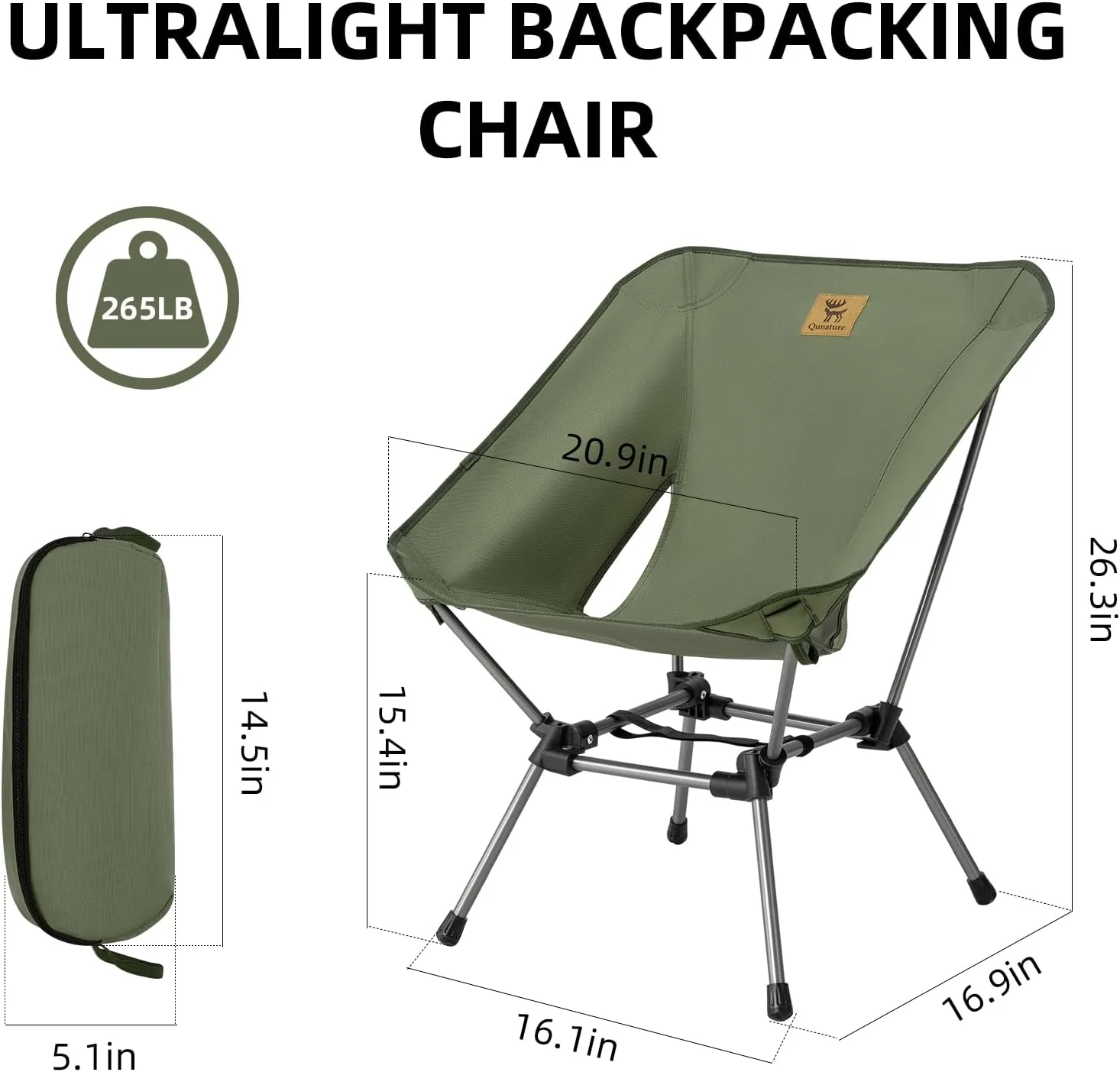 Qunature Ultra Lightweight Folding Camp Chair with Storage Bag Supports 260 lbs - Image 3