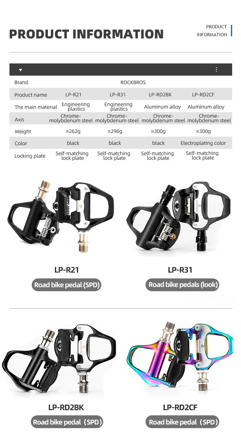 Self-Lock Road Bike Pedals with Shimano SPD-SL/Look KEO Cleat System (Pair) - Image 13