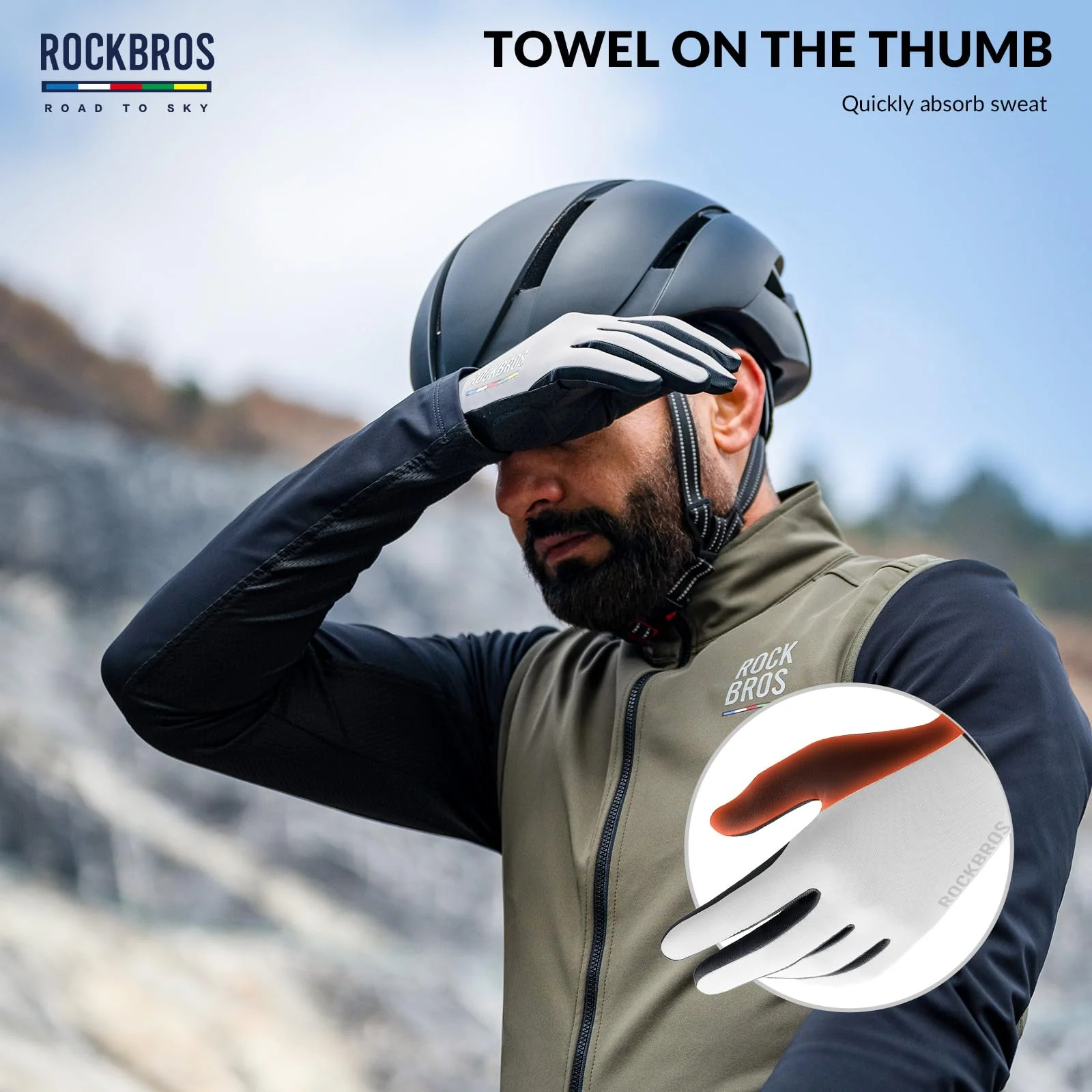 ROCKBROS Road-to-Sky Spring Summer Cycling Gloves Full Finger Touch Screen - Image 10