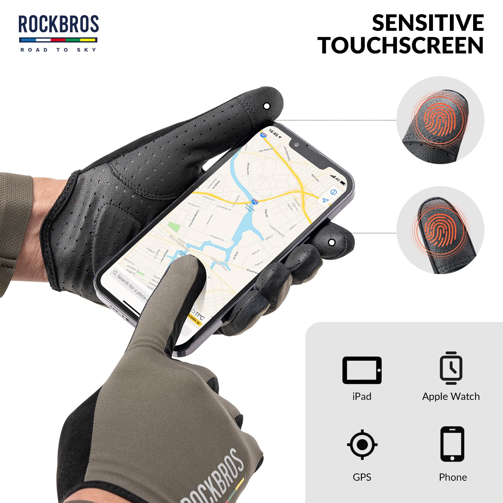 ROCKBROS Road-to-Sky Spring Summer Cycling Gloves Full Finger Touch Screen - Image 12
