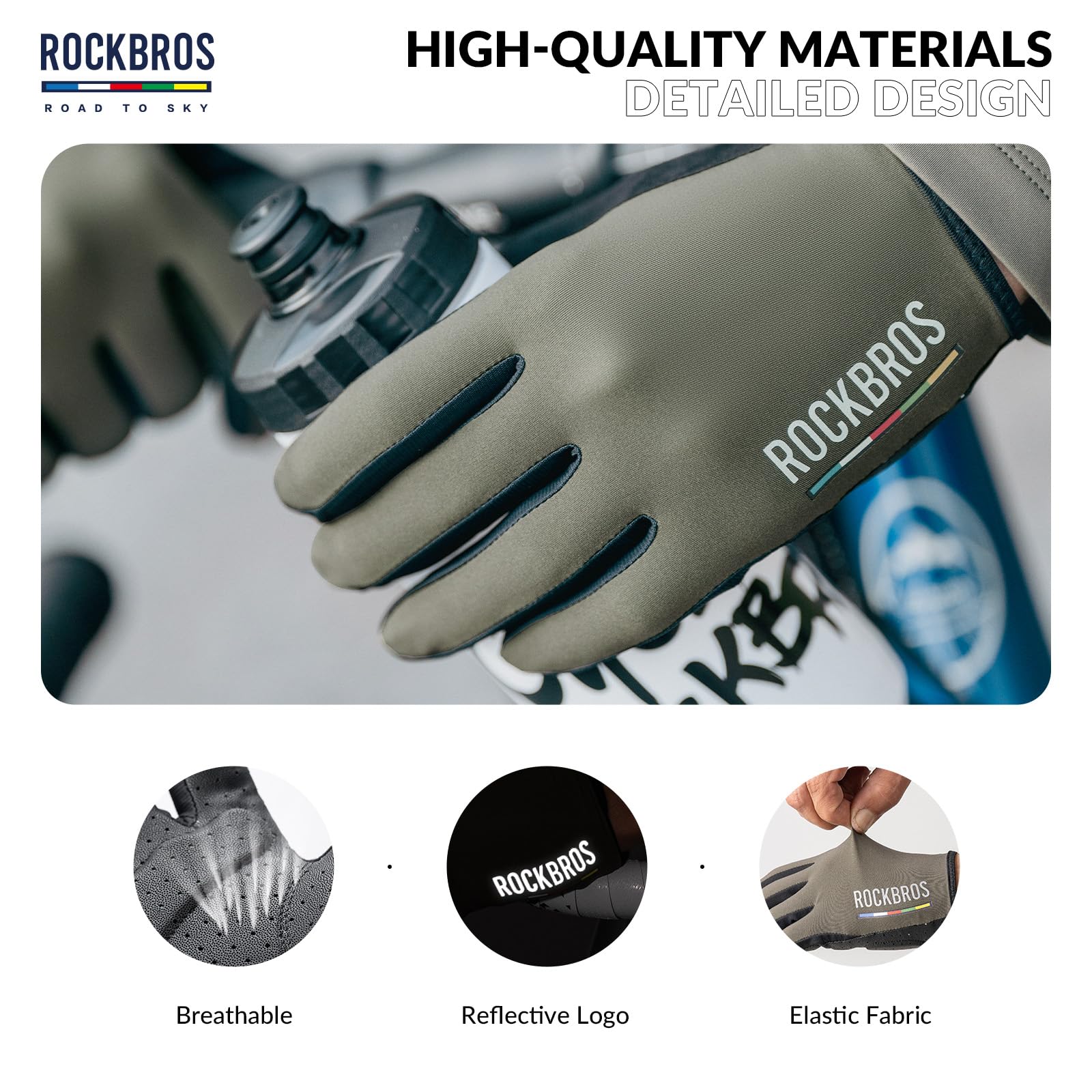 ROCKBROS Road-to-Sky Spring Summer Cycling Gloves Full Finger Touch Screen - Image 13