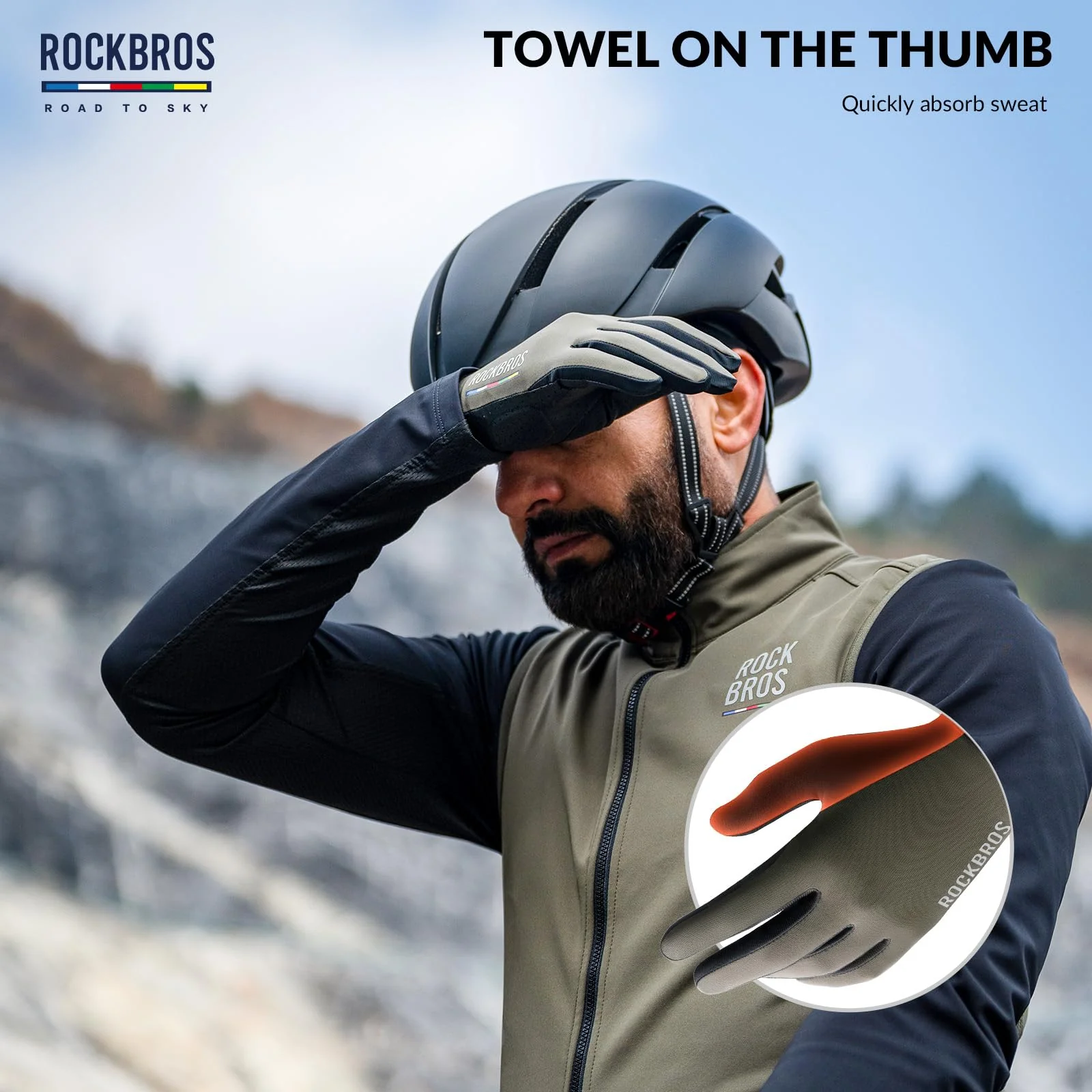 ROCKBROS Road-to-Sky Spring Summer Cycling Gloves Full Finger Touch Screen - Image 15
