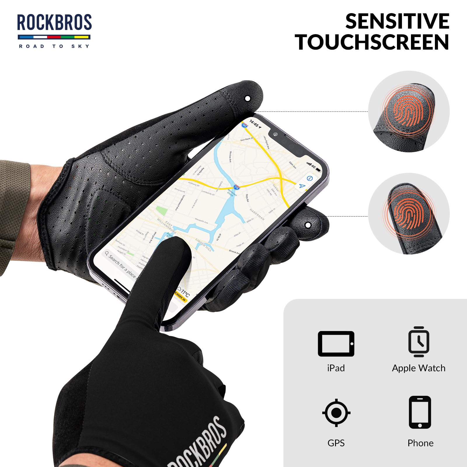 ROCKBROS Road-to-Sky Spring Summer Cycling Gloves Full Finger Touch Screen - Image 17