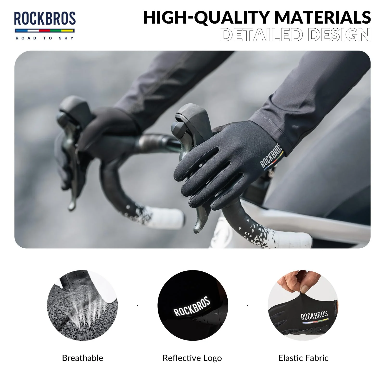 ROCKBROS Road-to-Sky Spring Summer Cycling Gloves Full Finger Touch Screen - Image 18