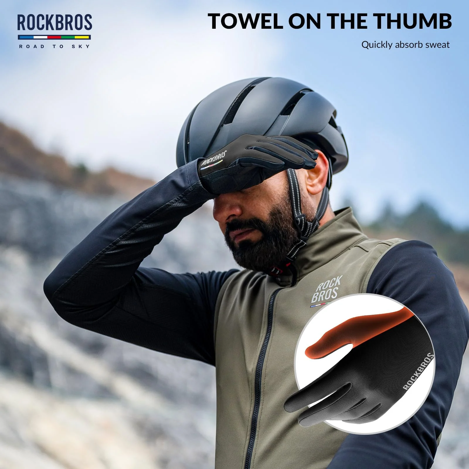 ROCKBROS Road-to-Sky Spring Summer Cycling Gloves Full Finger Touch Screen - Image 20
