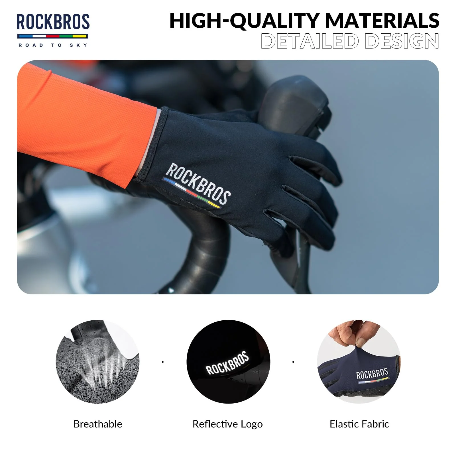 ROCKBROS Road-to-Sky Spring Summer Cycling Gloves Full Finger Touch Screen - Image 3