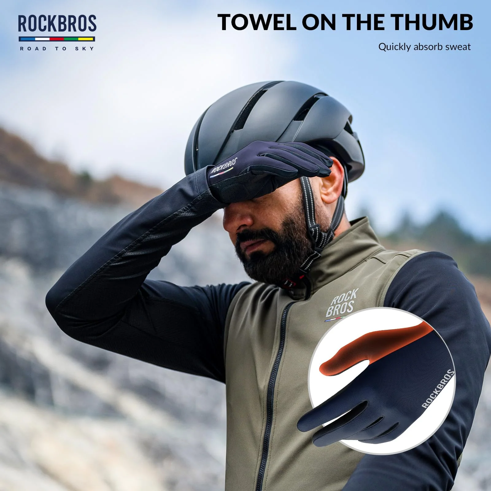 ROCKBROS Road-to-Sky Spring Summer Cycling Gloves Full Finger Touch Screen - Image 5