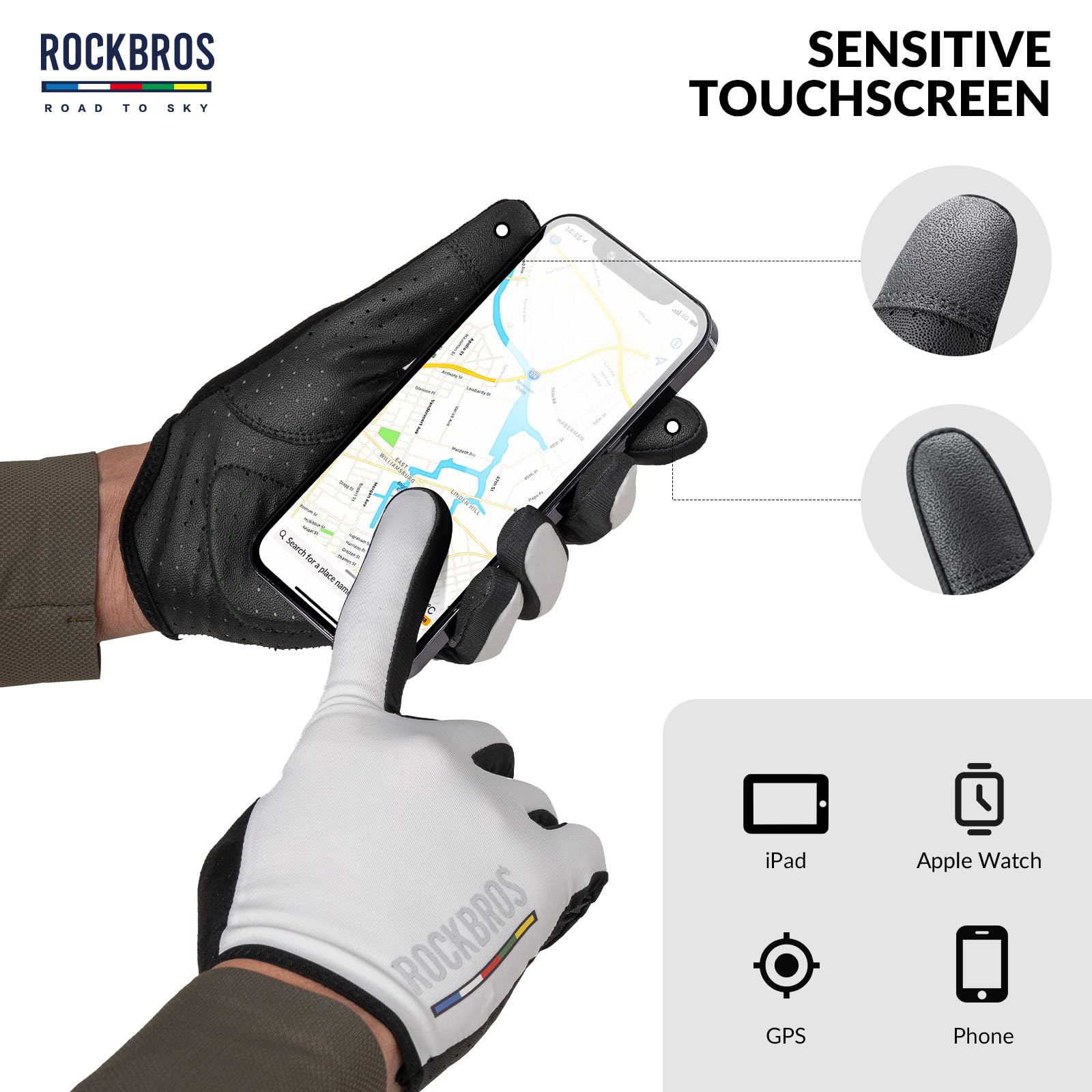 ROCKBROS Road-to-Sky Spring Summer Cycling Gloves Full Finger Touch Screen - Image 7