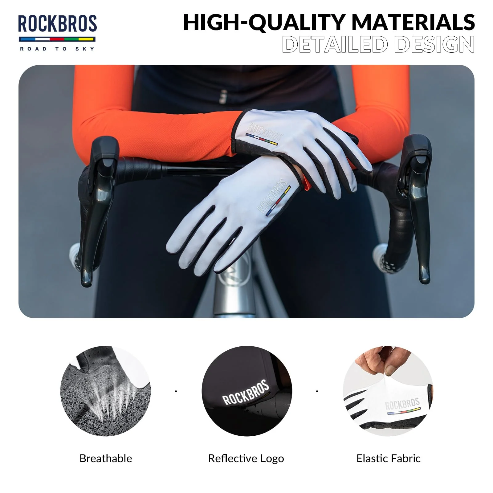 ROCKBROS Road-to-Sky Spring Summer Cycling Gloves Full Finger Touch Screen - Image 8