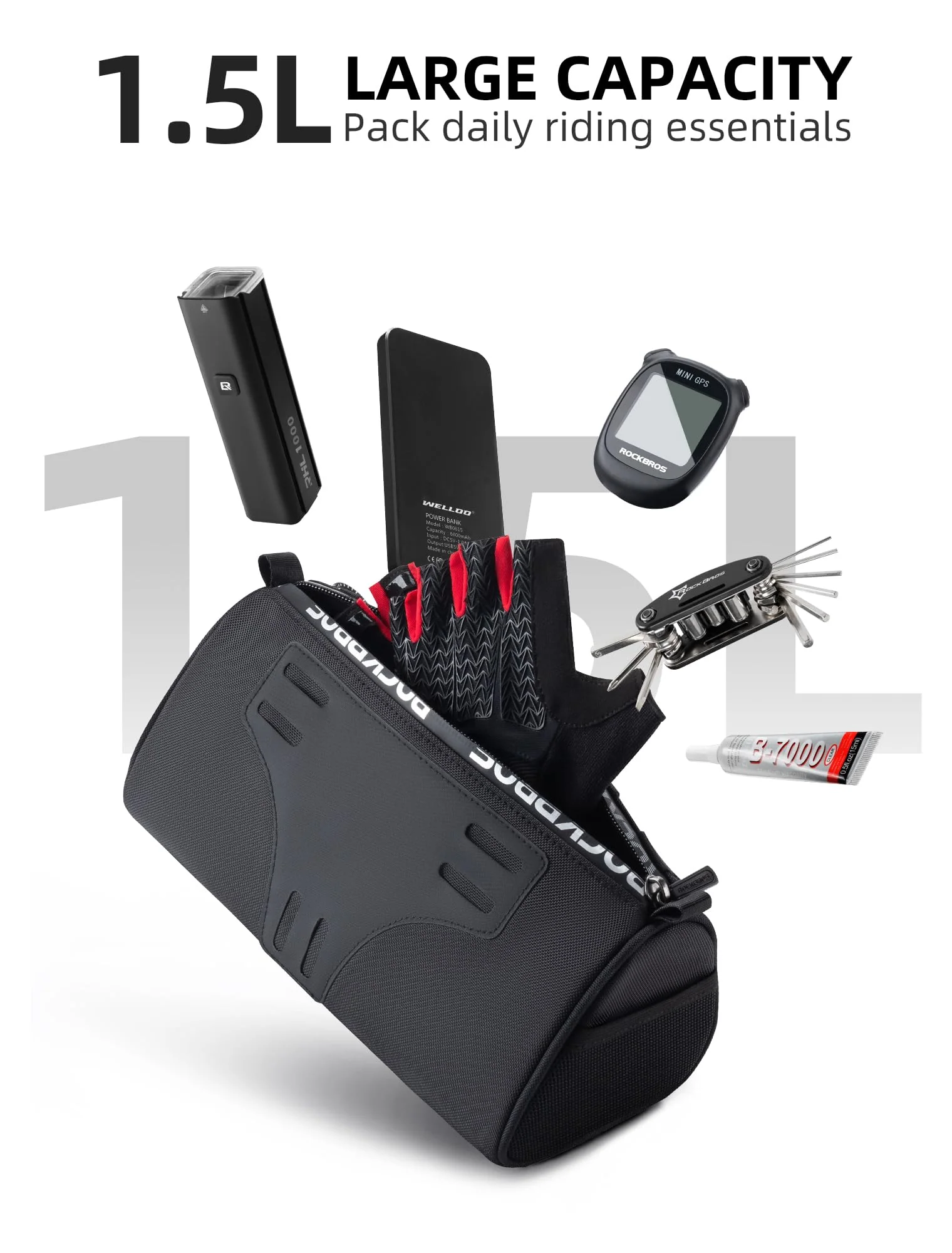 ROCKBROS 1.5L Bike Handlebar Bag - Reflective Front Handlebar Bag for MTB  Road Bikes - Image 3