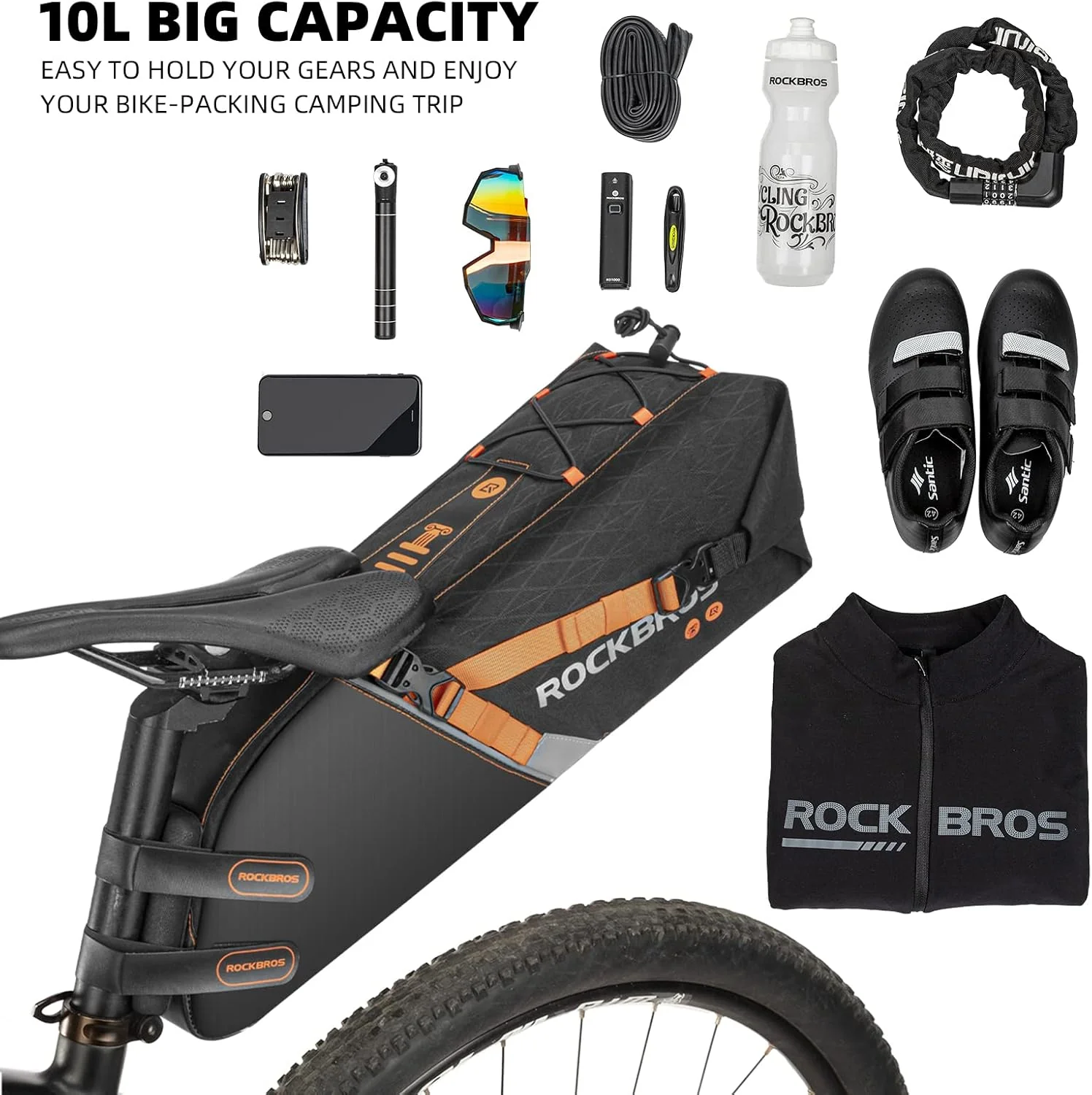 ROCKBROS 10L Waterproof Bike Saddle Bag Large Capacity Easy Install - Image 4
