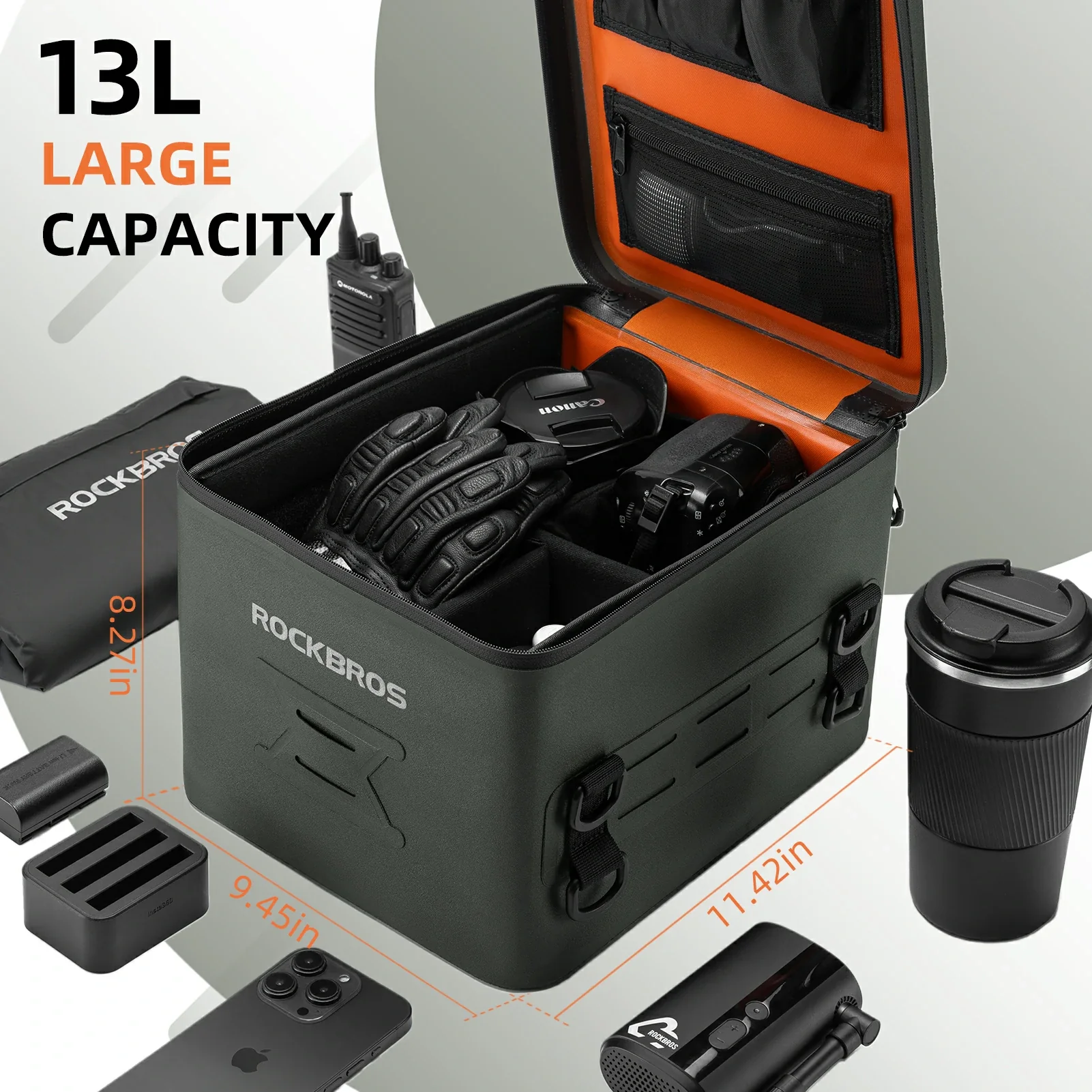 ROCKBROS 13L Waterproof Motorcycle Tail Bag Saddlebag Rear Rack Trunk - Image 3