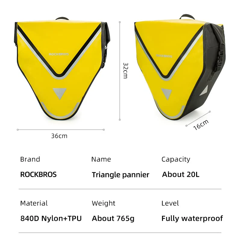 ROCKBROS 20L Triangle Waterproof Bike Rear Rack Pannier Bag for Grocery Touring Cycling - Image 14