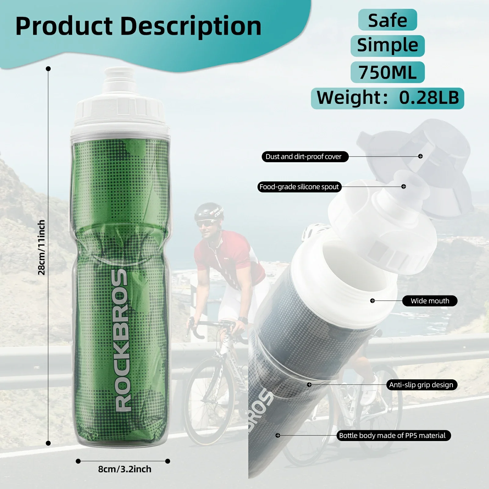 ROCKBROS 24OZ Insulated Bike Water Bottle - Image 14