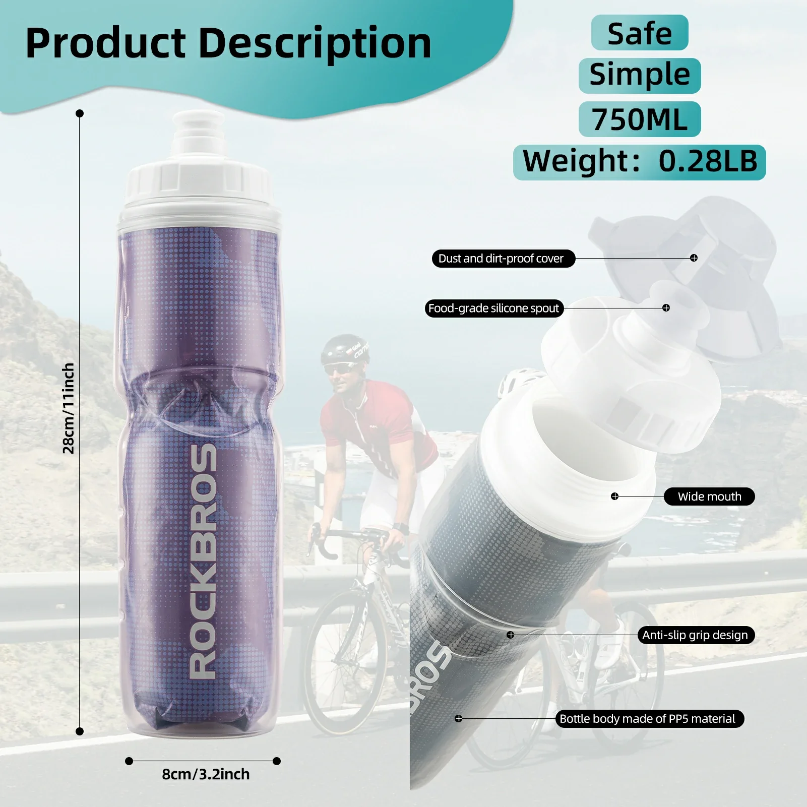 ROCKBROS 24OZ Insulated Bike Water Bottle - Image 15