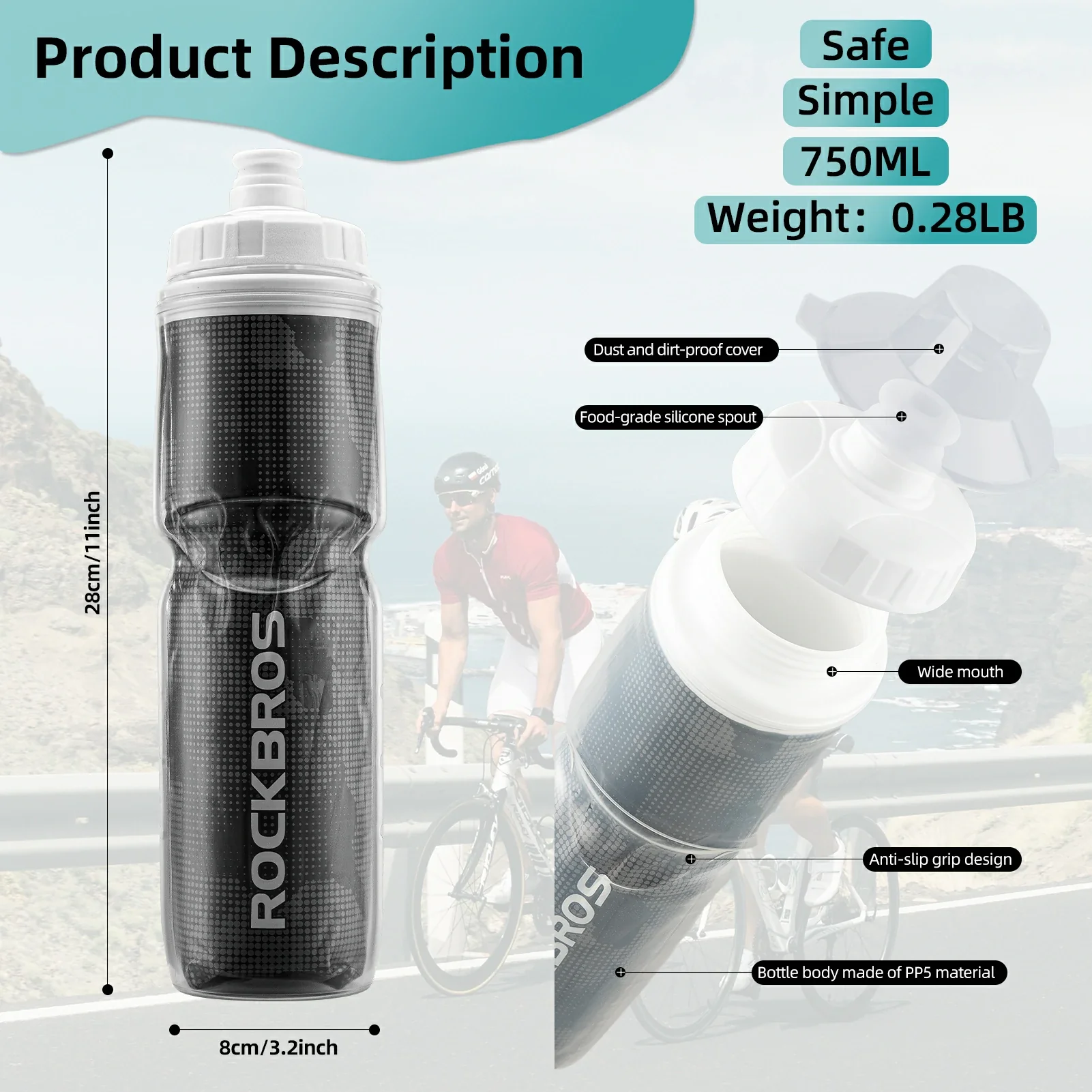 ROCKBROS 24OZ Insulated Bike Water Bottle - Image 16