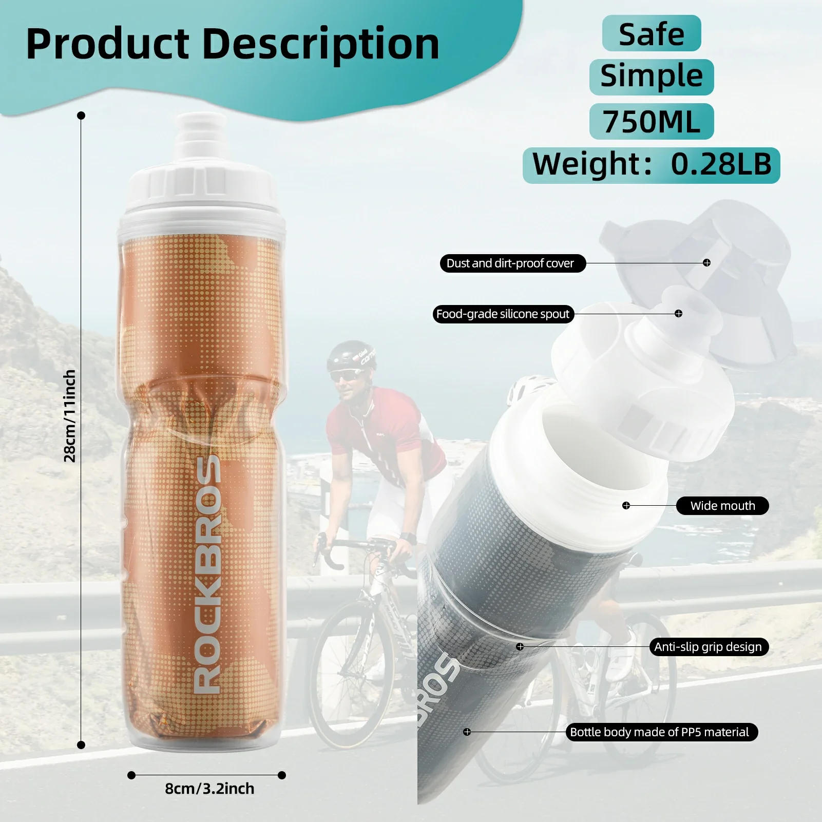 ROCKBROS 24OZ Insulated Bike Water Bottle - Image 17