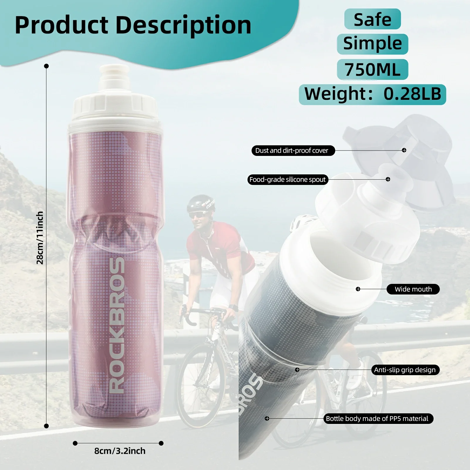 ROCKBROS 24OZ Insulated Bike Water Bottle - Image 18