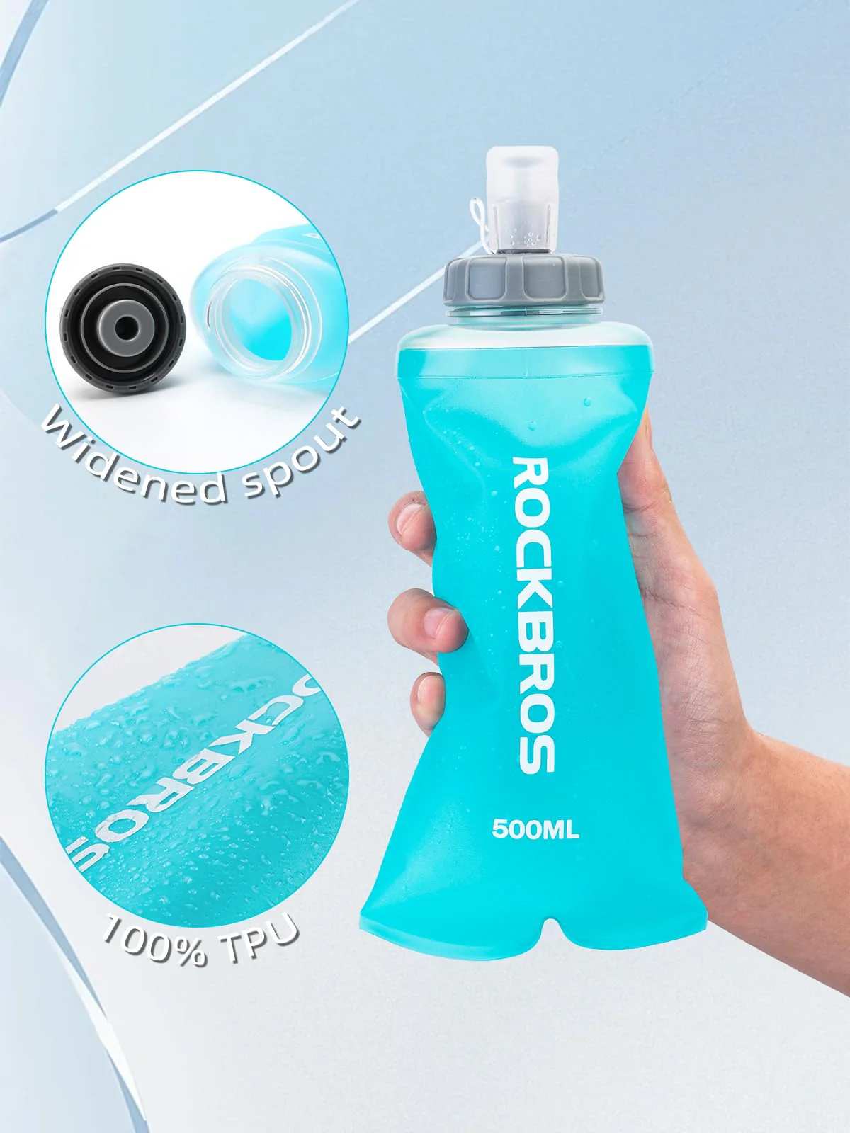 ROCKBROS 500ml Collapsible Soft Flask Flexible Water Bottle for Running, Hiking, Cycling Skiing - Image 3