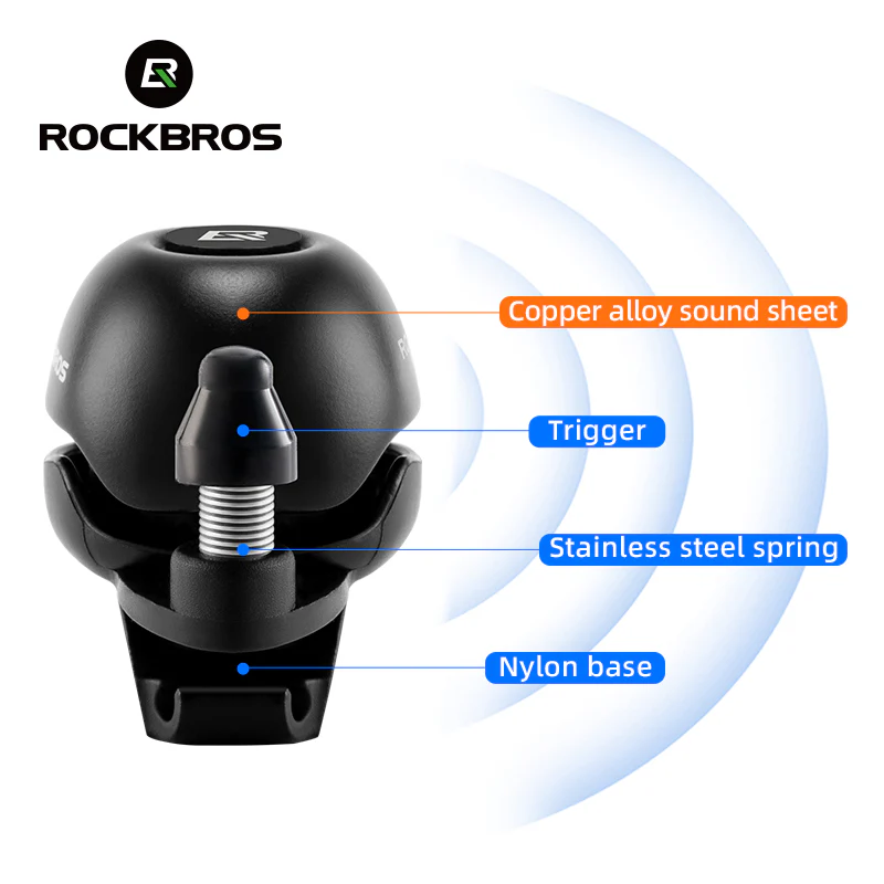 ROCKBROS 80DB Bike Bell Aluminum Alloy Helmet-Shaped Fits 22-34mm Handlebars - Image 12