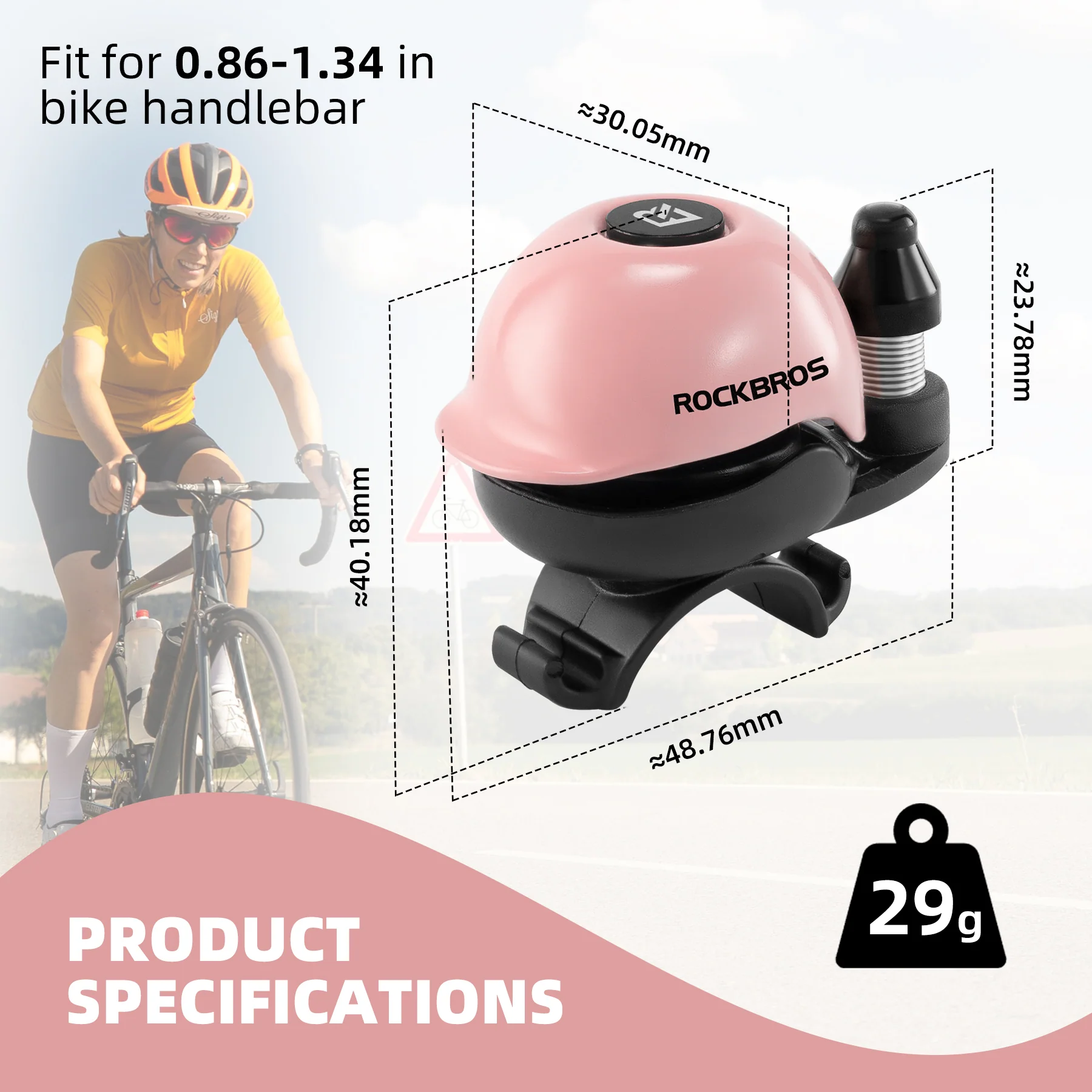 ROCKBROS 80DB Bike Bell Aluminum Alloy Helmet-Shaped Fits 22-34mm Handlebars - Image 4