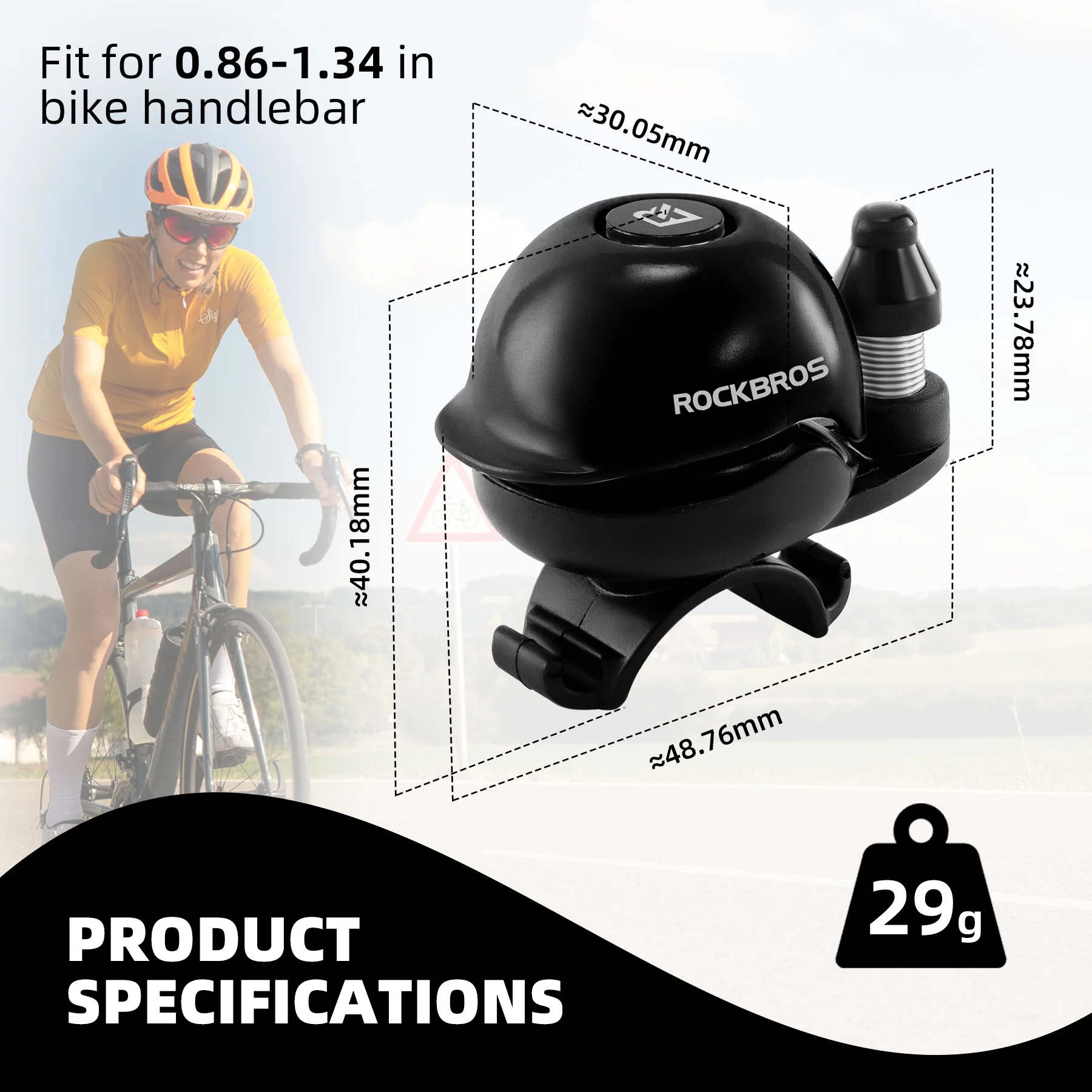 ROCKBROS 80DB Bike Bell Aluminum Alloy Helmet-Shaped Fits 22-34mm Handlebars - Image 6
