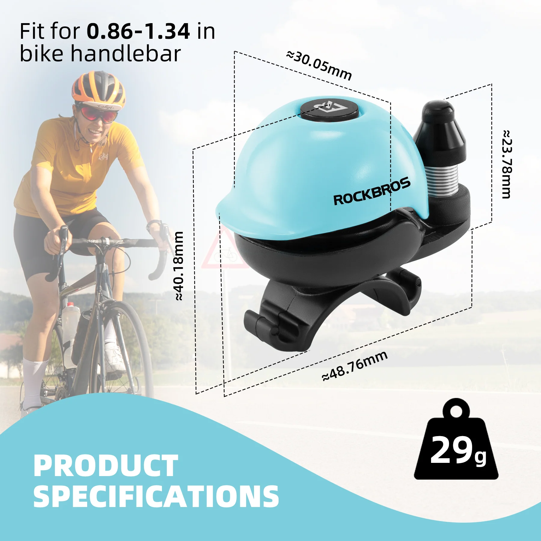 ROCKBROS 80DB Bike Bell Aluminum Alloy Helmet-Shaped Fits 22-34mm Handlebars - Image 8
