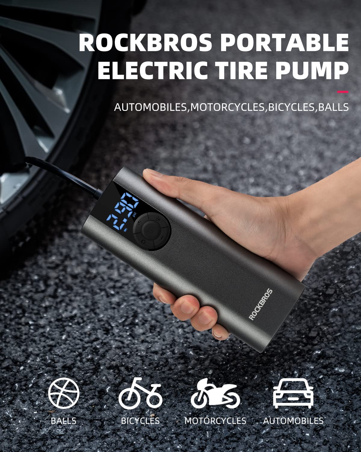 ROCKBROS A8 Mini Electric Air Bike Tire Pump 150PSl 2*2600mAh - Image 6