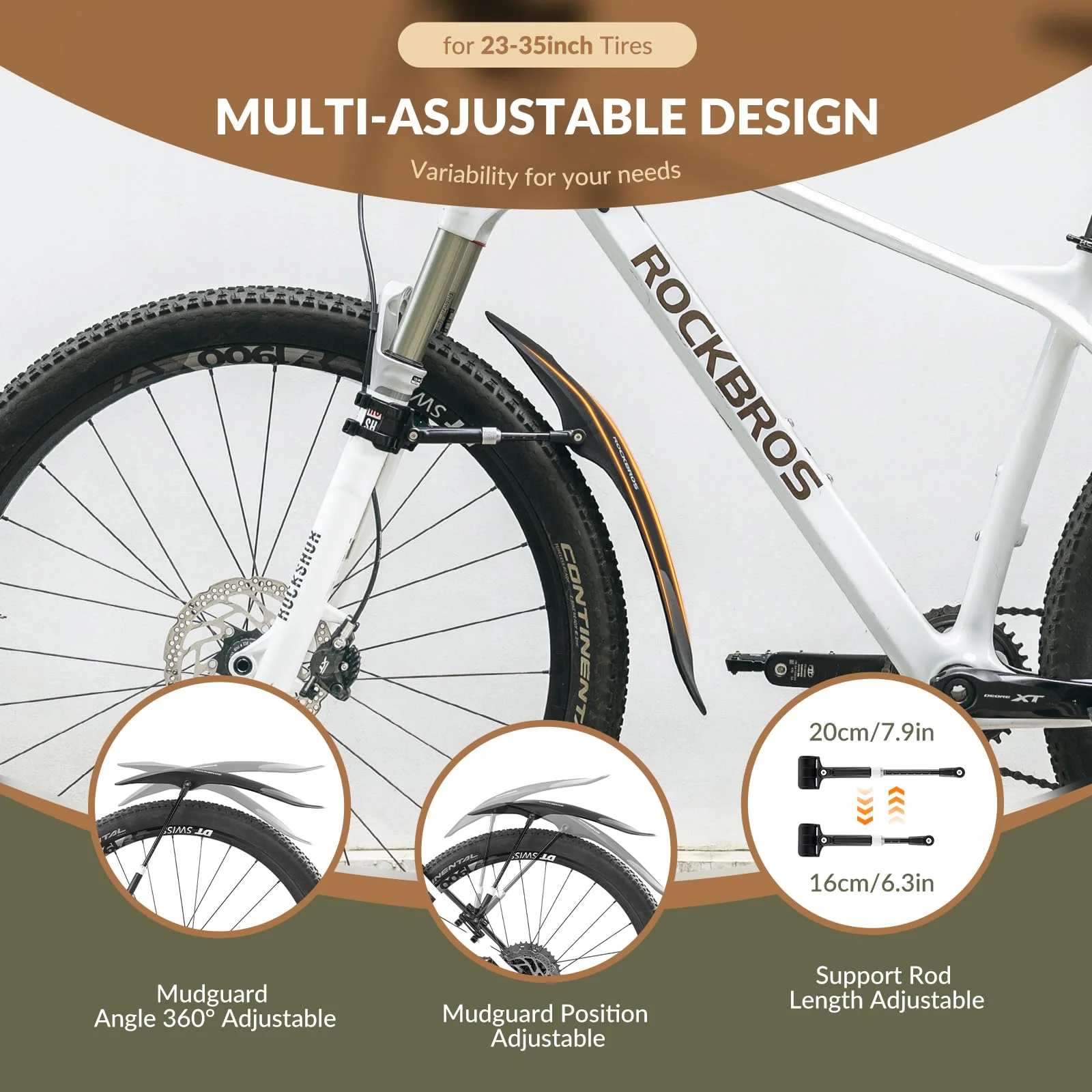 ROCKBROS Adjustable Bike Fender for 26"/27.5"/29" MTB Mud Guards - Image 5