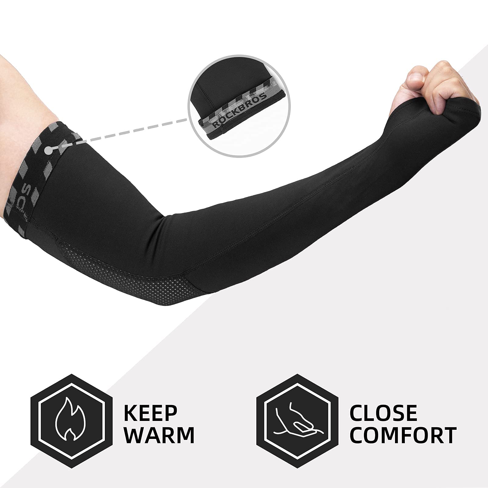 ROCKBROS Arm Warmers Thermal Arm Sleeves with Thumb Holes for Men Women - Image 2