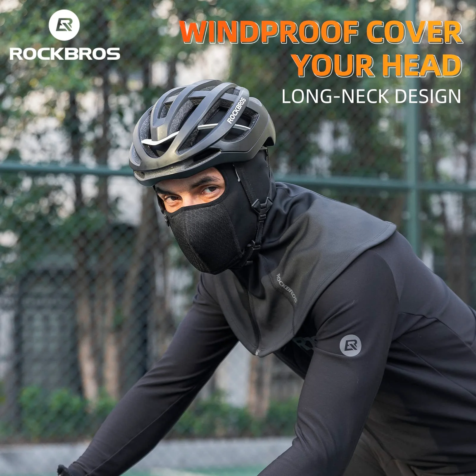 ROCKBROS Balaclava Ski Mask with Zipper Waterproof Winter Fleece Hood Black - Image 4