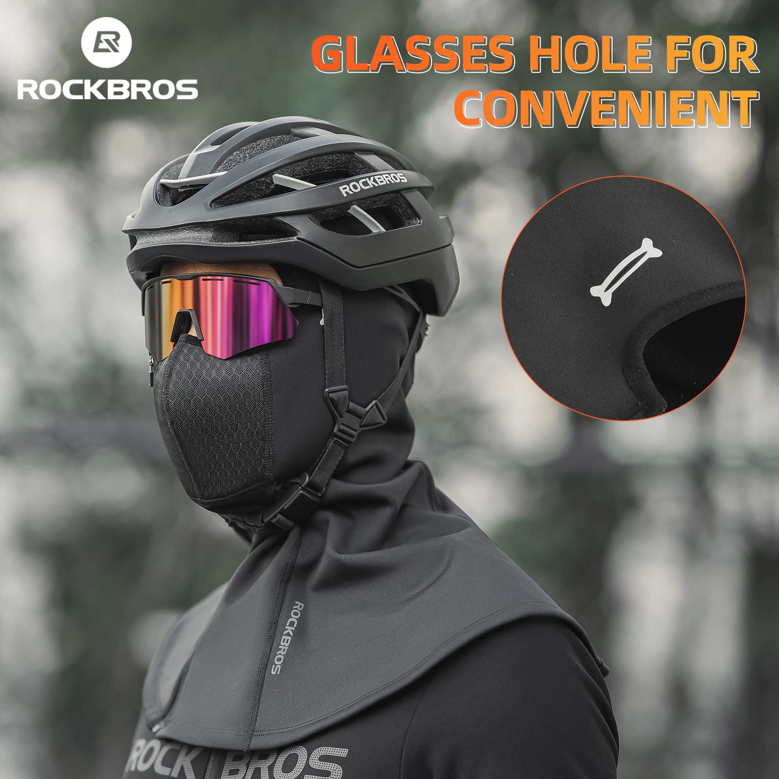 ROCKBROS Balaclava Ski Mask with Zipper Waterproof Winter Fleece Hood Black - Image 6