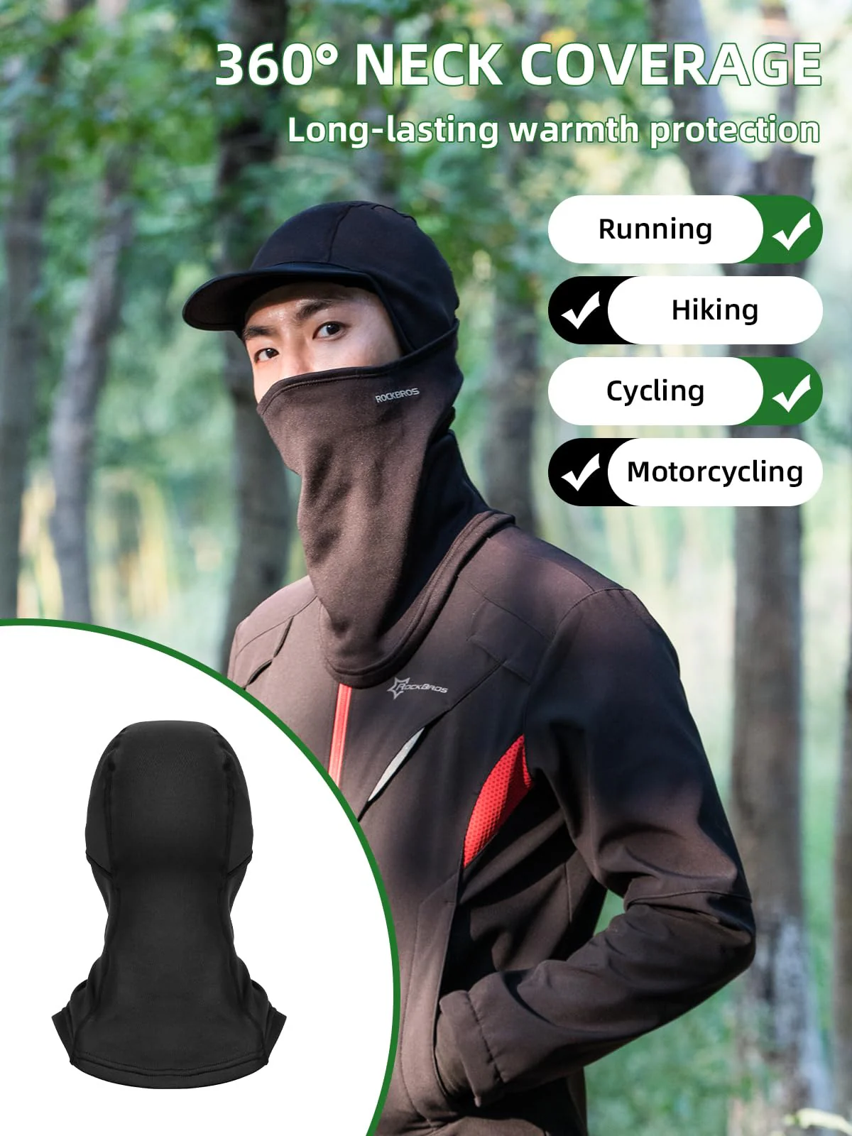 ROCKBROS Balaclava Thermal Full Face Ski Mask with Brim Windproof Neck Warmer - Image 2